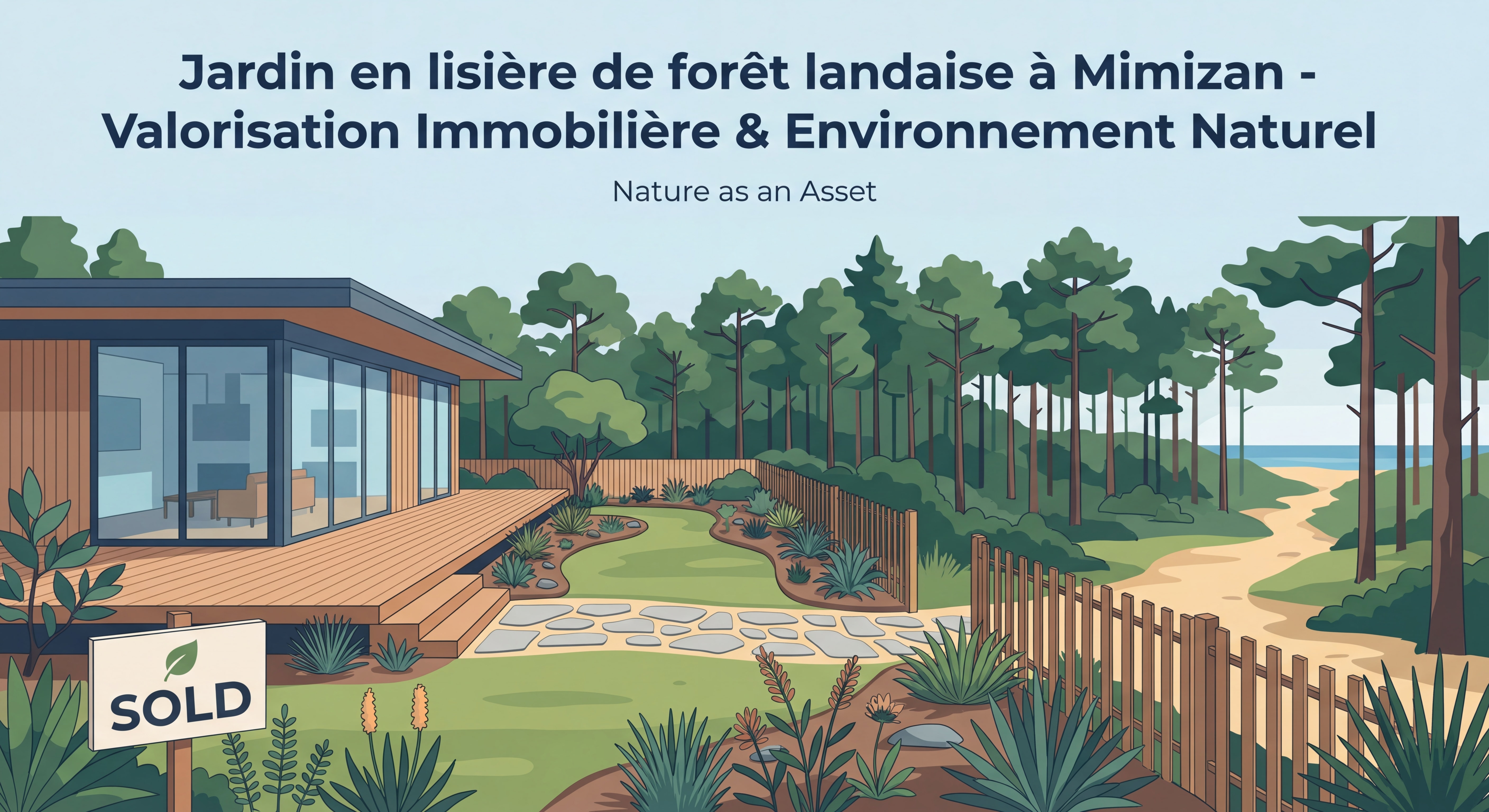 Jardin en lisière de forêt landaise à Mimizan - valorisation immobilière environnement naturel