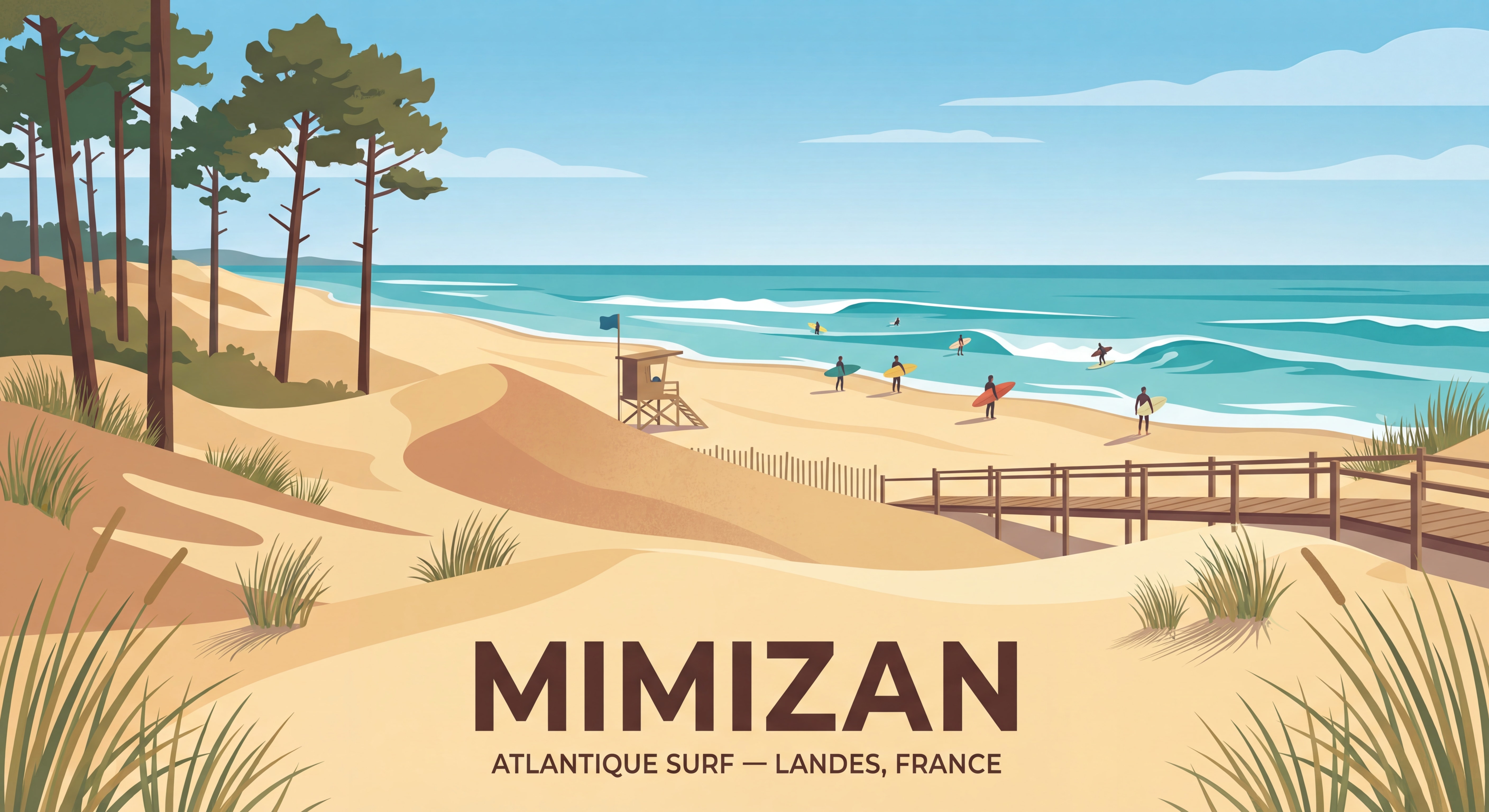 Plage de Mimizan Atlantique surf Landes — dunes et océan en été