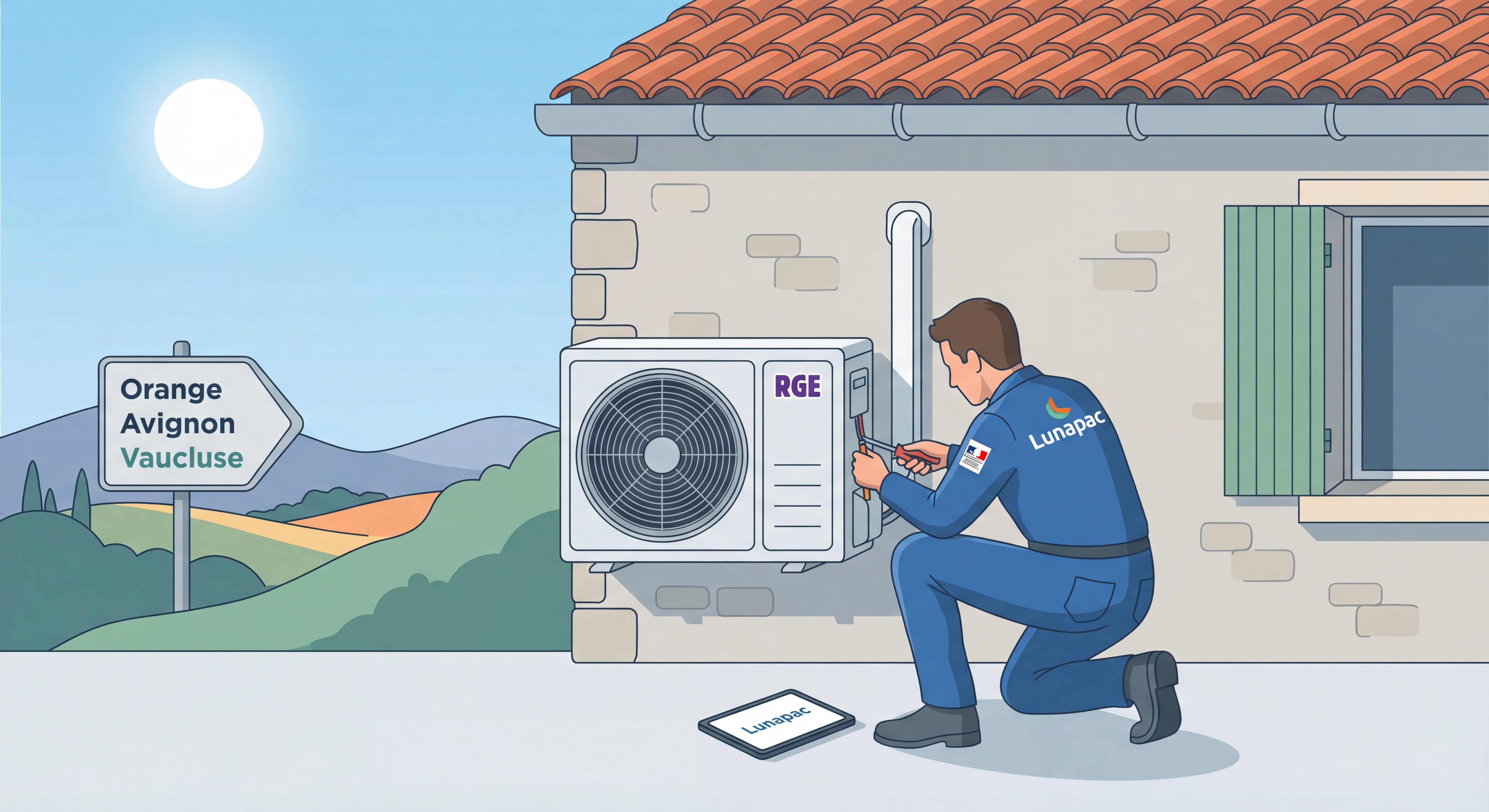 Technicien installateur RGE climatisation réversible en intervention à Orange Avignon Vaucluse Lunapac
