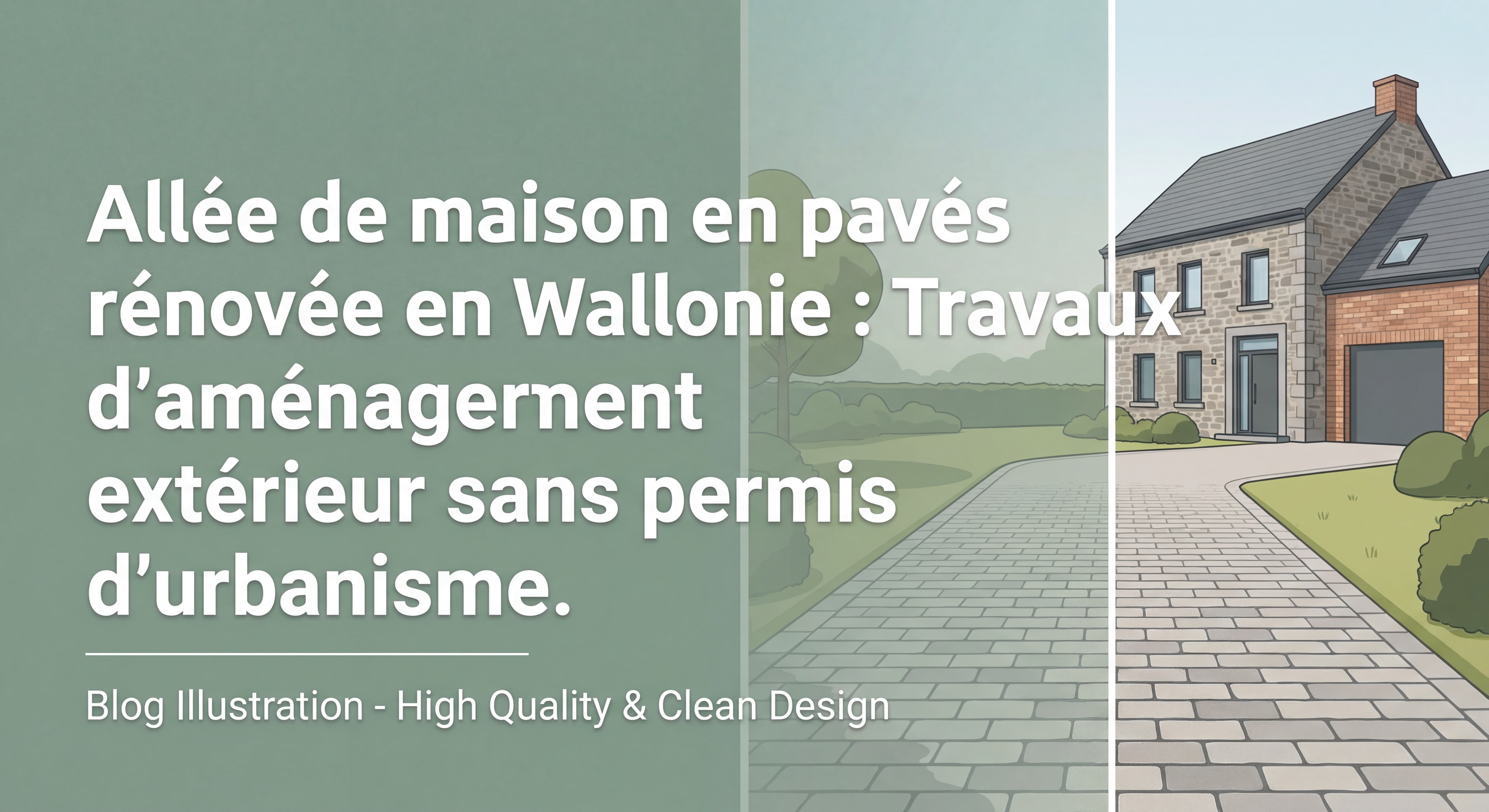 Allée de maison en pavés rénovée en Wallonie, travaux d'aménagement extérieur sans permis d'urbanisme