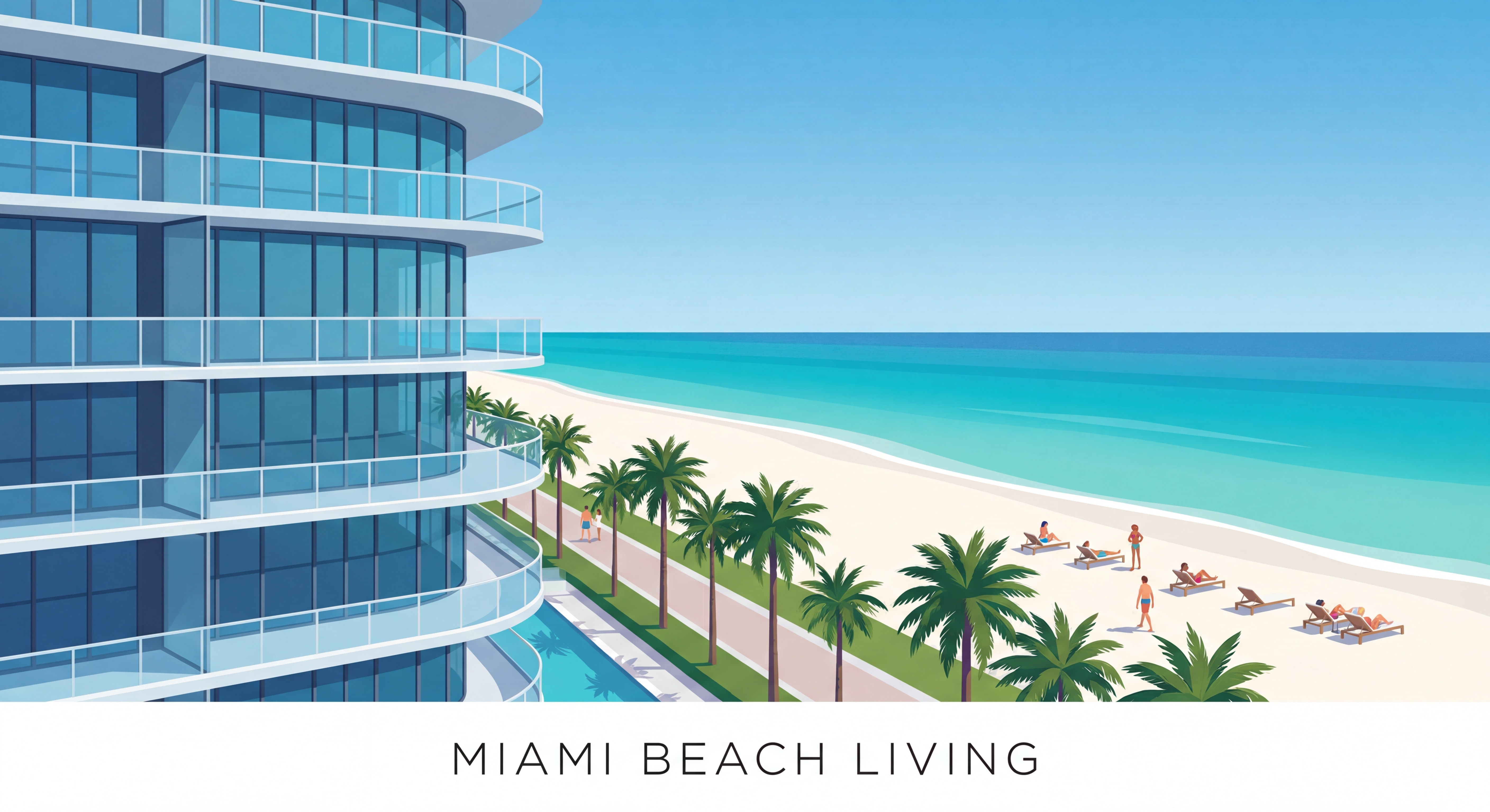 Luxury oceanfront condo building on Miami Beach with turquoise Atlantic Ocean backdrop and pristine white sand beach