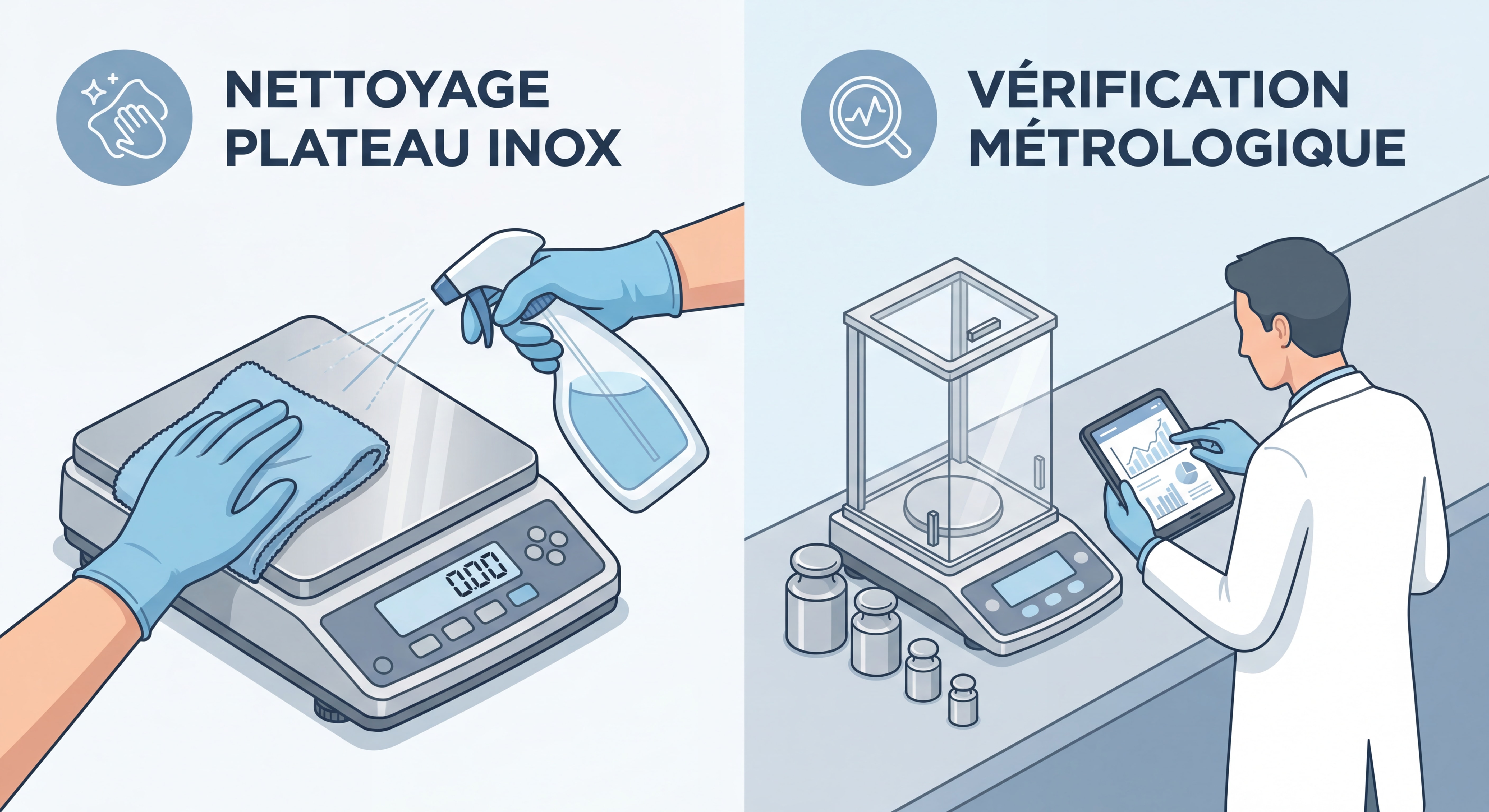 Entretien et calibration d'une balance professionnelle - nettoyage plateau inox et vérification métrologique