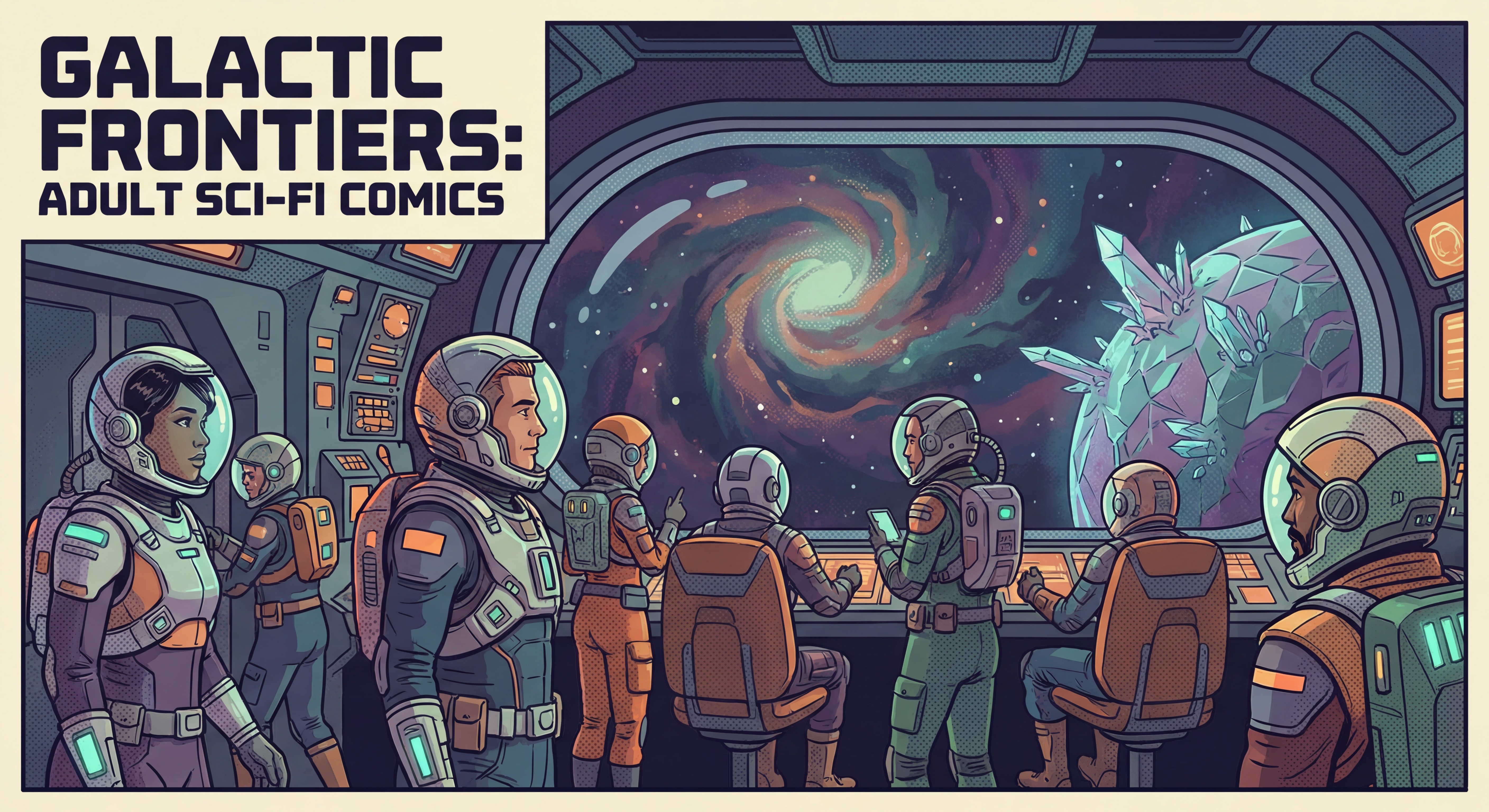 Illustration thématique bande dessinée science-fiction adulte - ambiance spatiale et fantastique