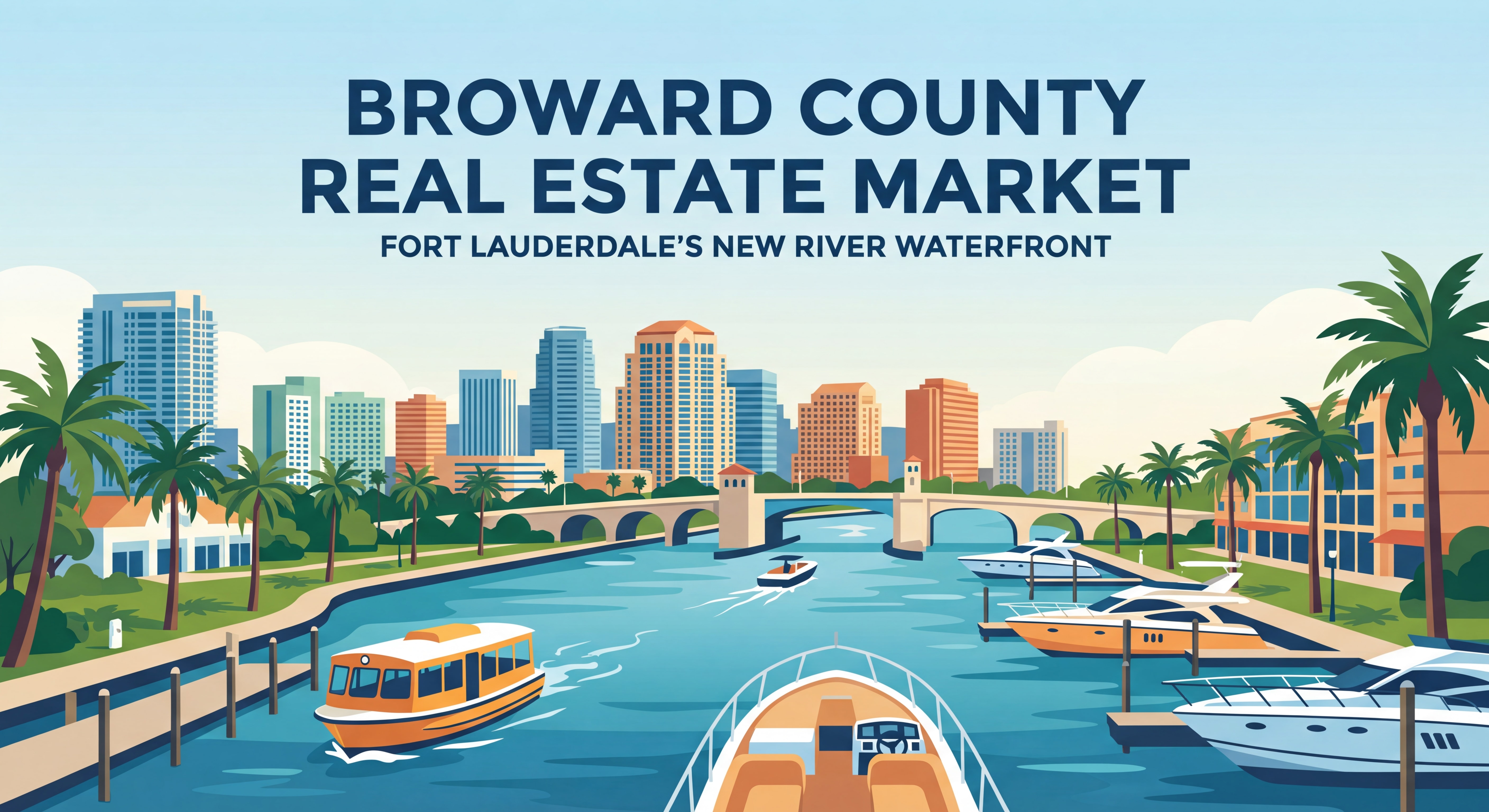 Recognizable South Florida landmark showing Fort Lauderdale's New River waterfront with boats and downtown skyline, representing Broward County real estate market