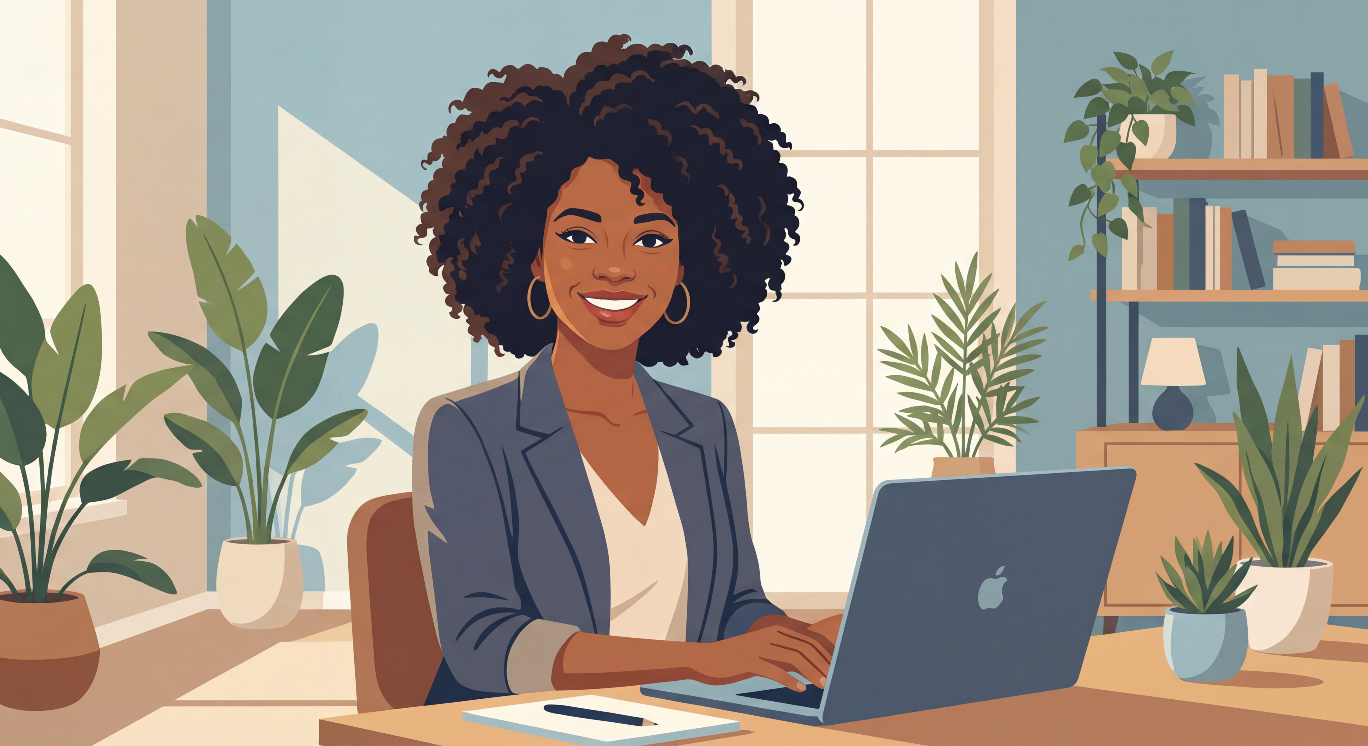 Femme aux cheveux bouclés afro naturels et hydratés, souriant avec confiance