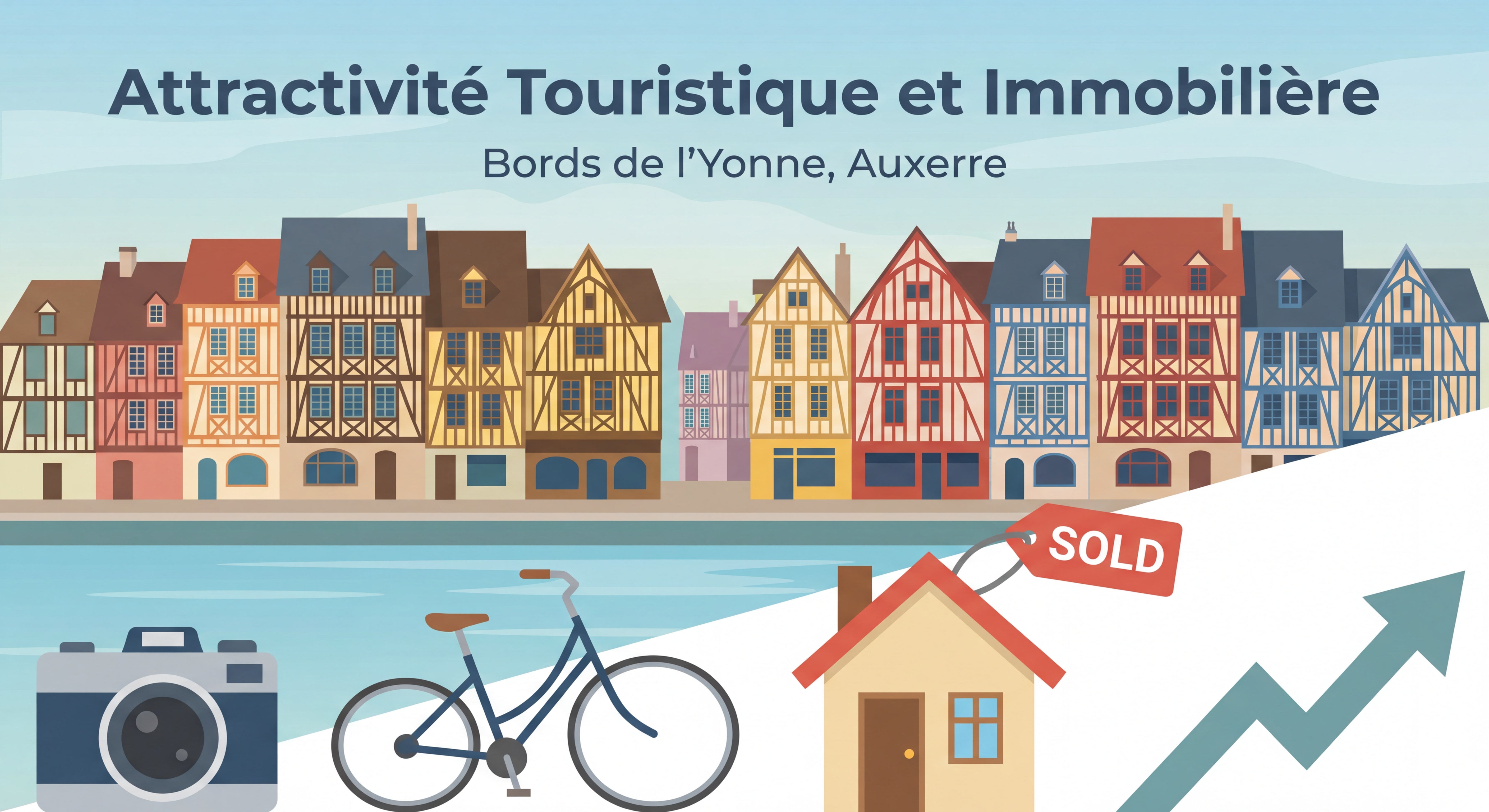 Bords de l'Yonne à Auxerre avec les maisons colorées, attractivité touristique et immobilière