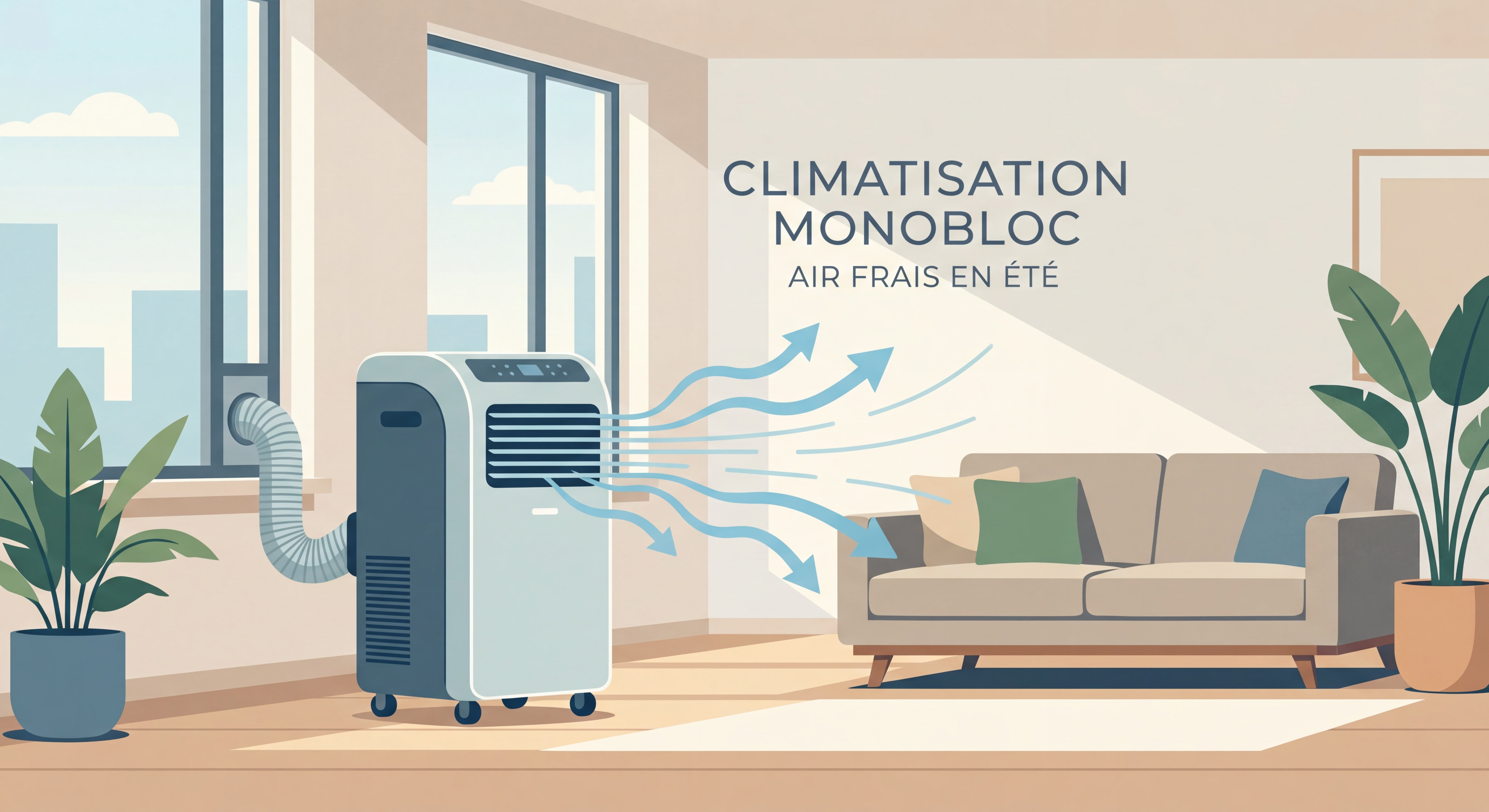 Climatisation monobloc installée dans un appartement moderne, diffusion d'air frais en été