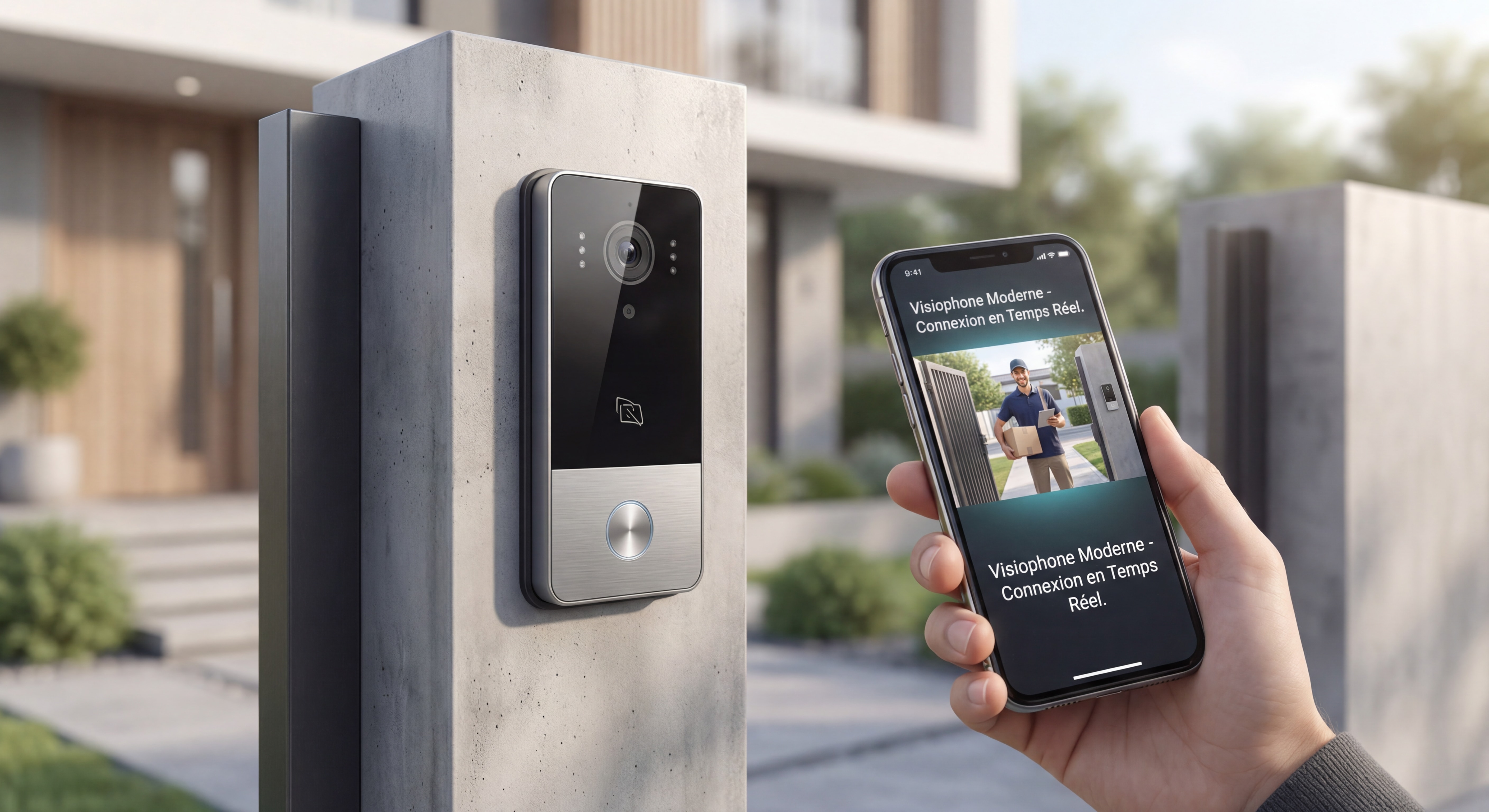 Quand le Portail Tombe en Panne à Marseille : 4 Cas Clients Réels et Ce Qu'ils Ont Appris Visiophone moderne installé sur pilier de portail avec smartphone affichant l