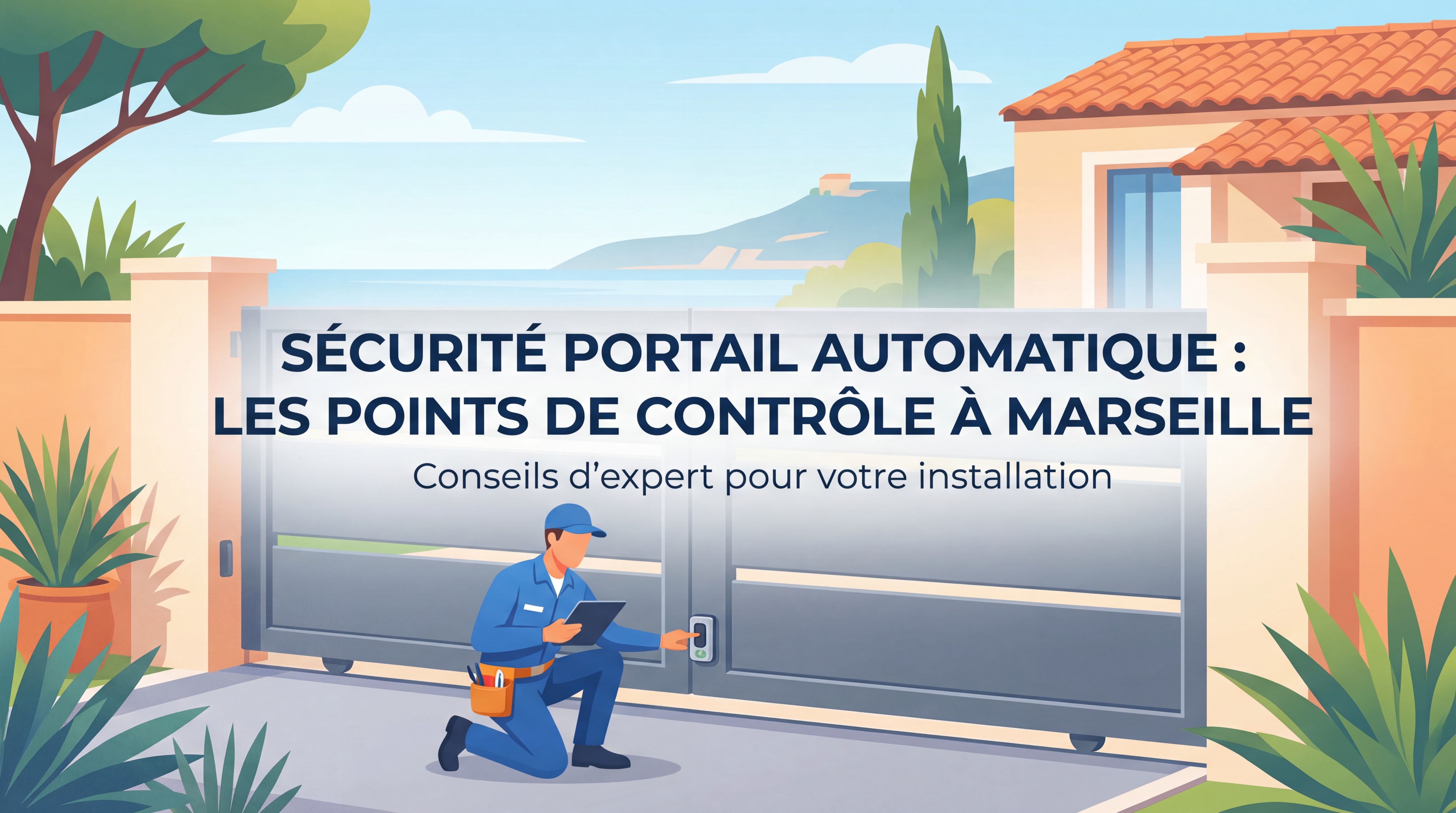 Installateur portail automatique vérifiant la conformité des dispositifs de sécurité sur portail coulissant Marseille