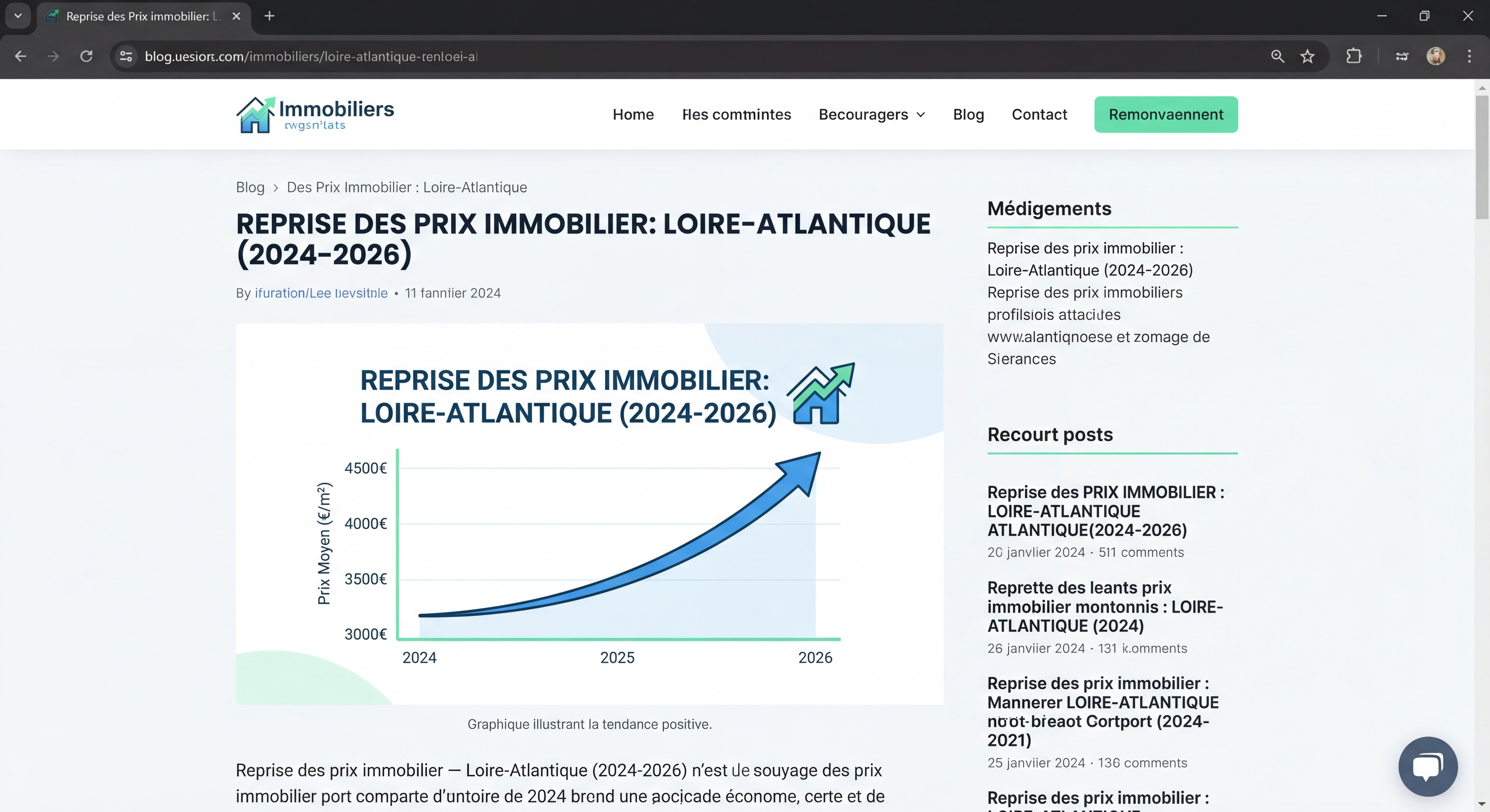 Graphique illustrant la reprise des prix de l'immobilier en Loire-Atlantique entre 2024 et 2026