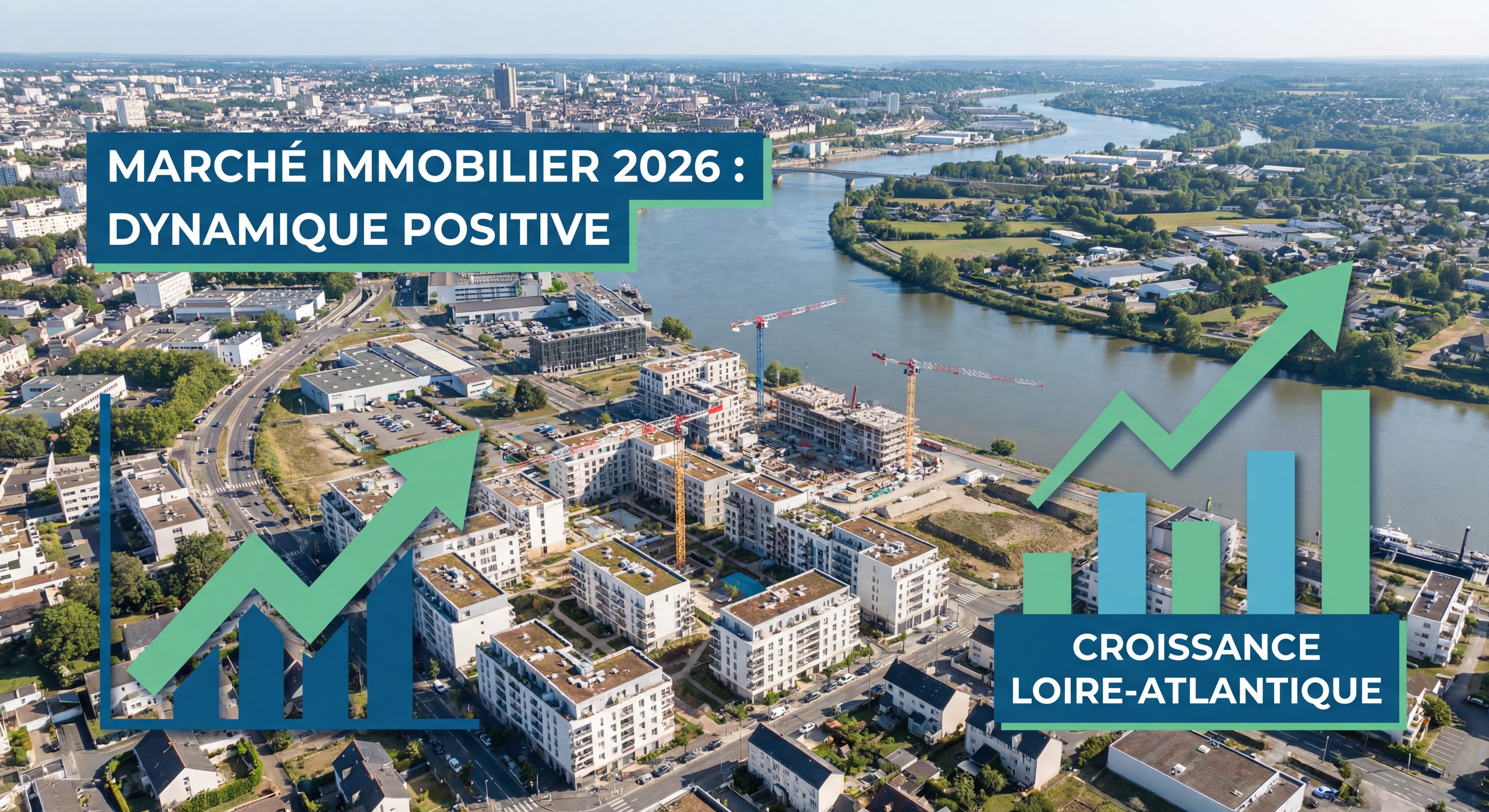 Vue aérienne de Nantes et de la Loire-Atlantique illustrant le dynamisme du marché immobilier en 2026