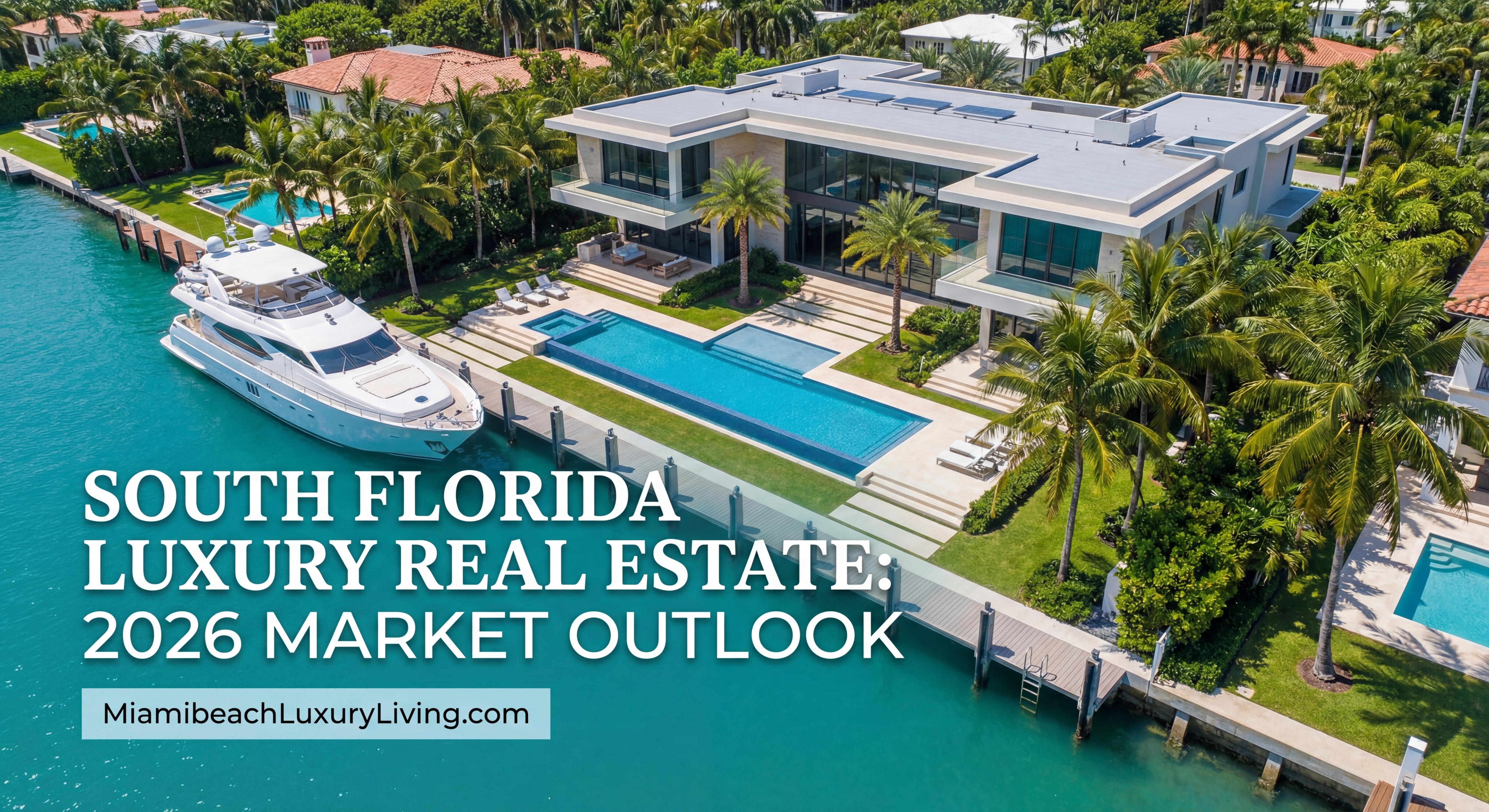 Miami Beach luxury waterfront property aerial drone view representing South Florida high-end real estate market 2026