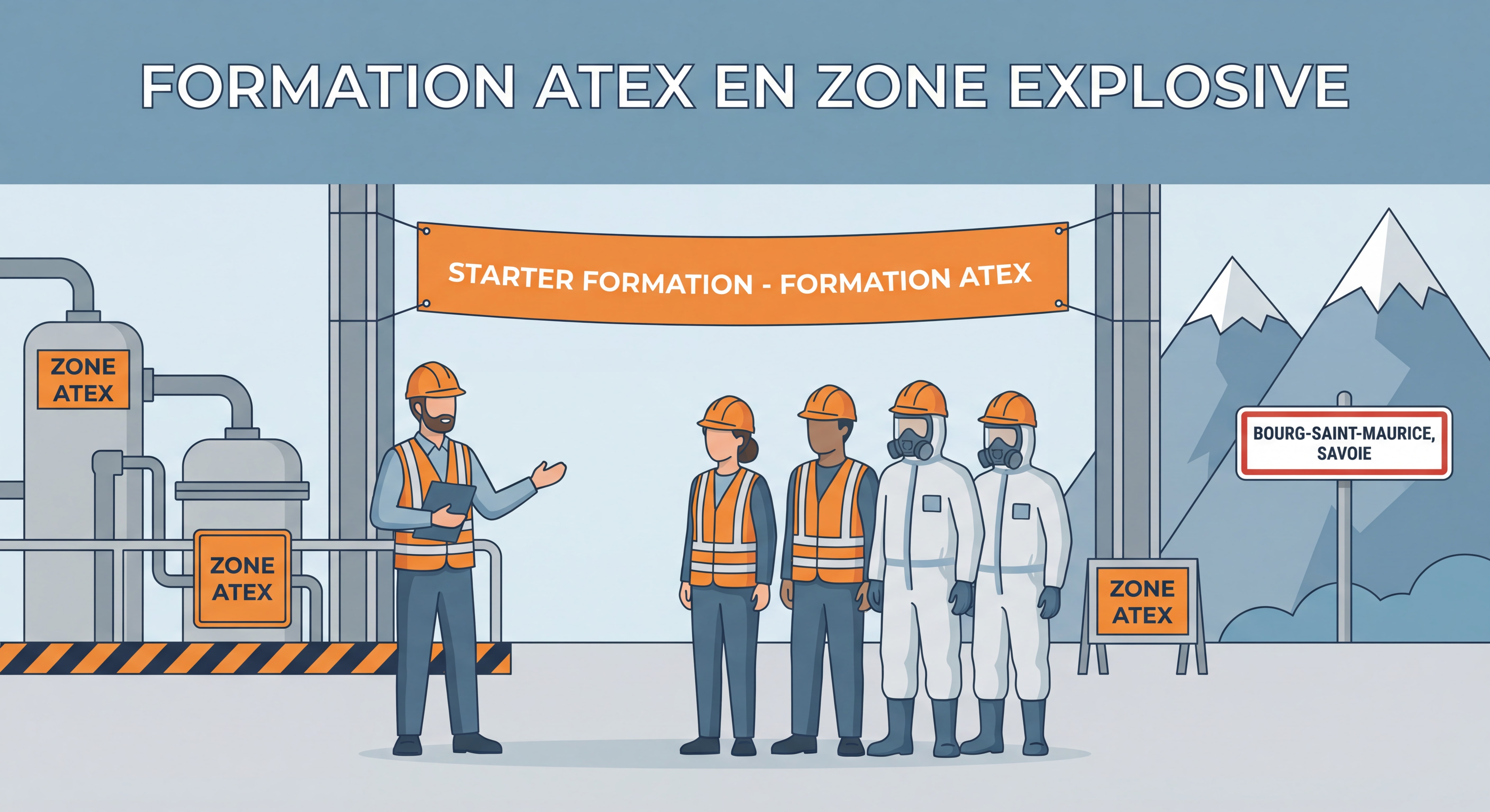 Formation ATEX en zone explosive - intervenant STARTER FORMATION avec équipements de sécurité à Bourg-Saint-Maurice Savoie