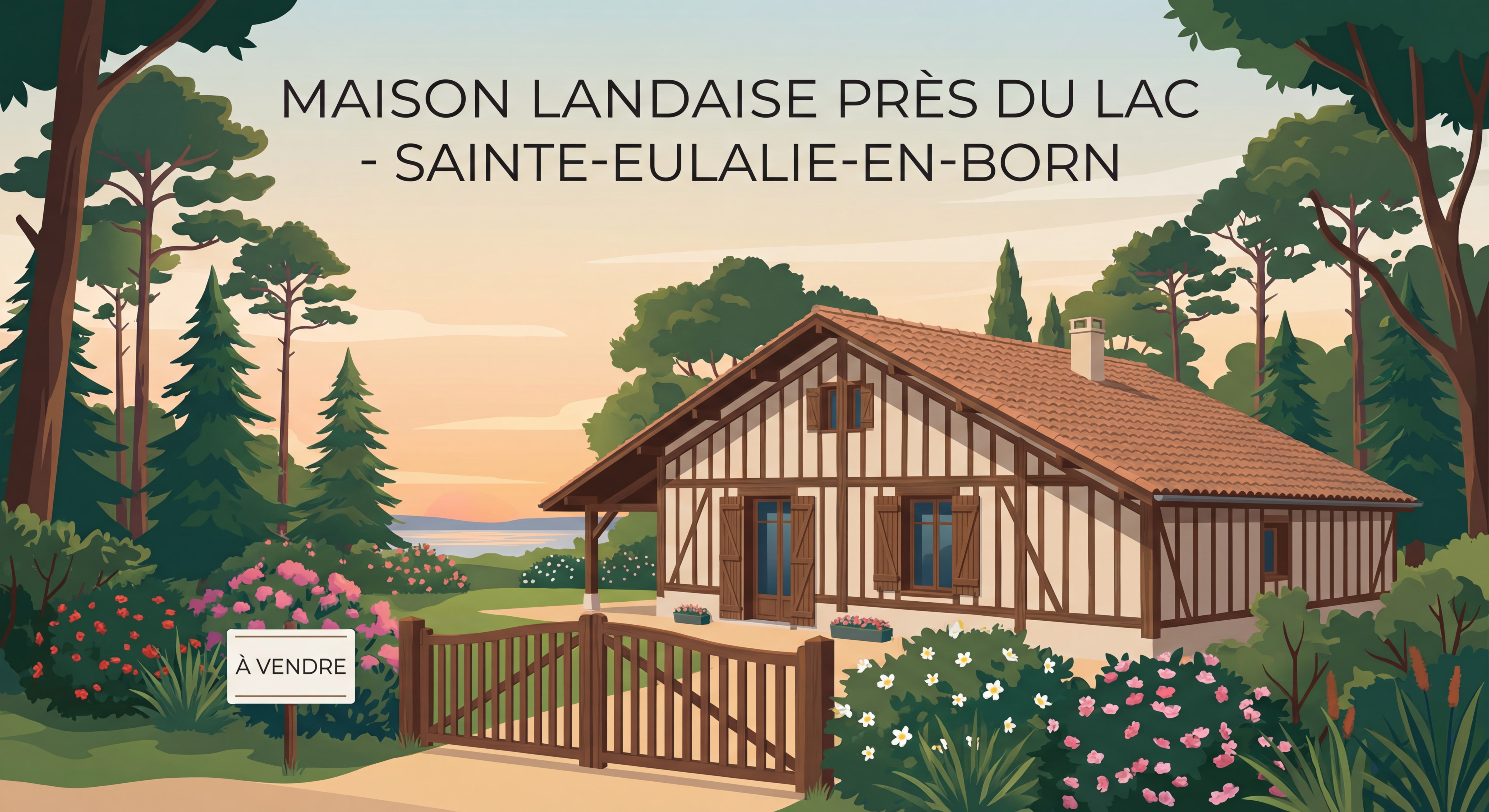 Maison landaise traditionnelle avec jardin boisé à vendre près du lac de Sainte-Eulalie-en-Born