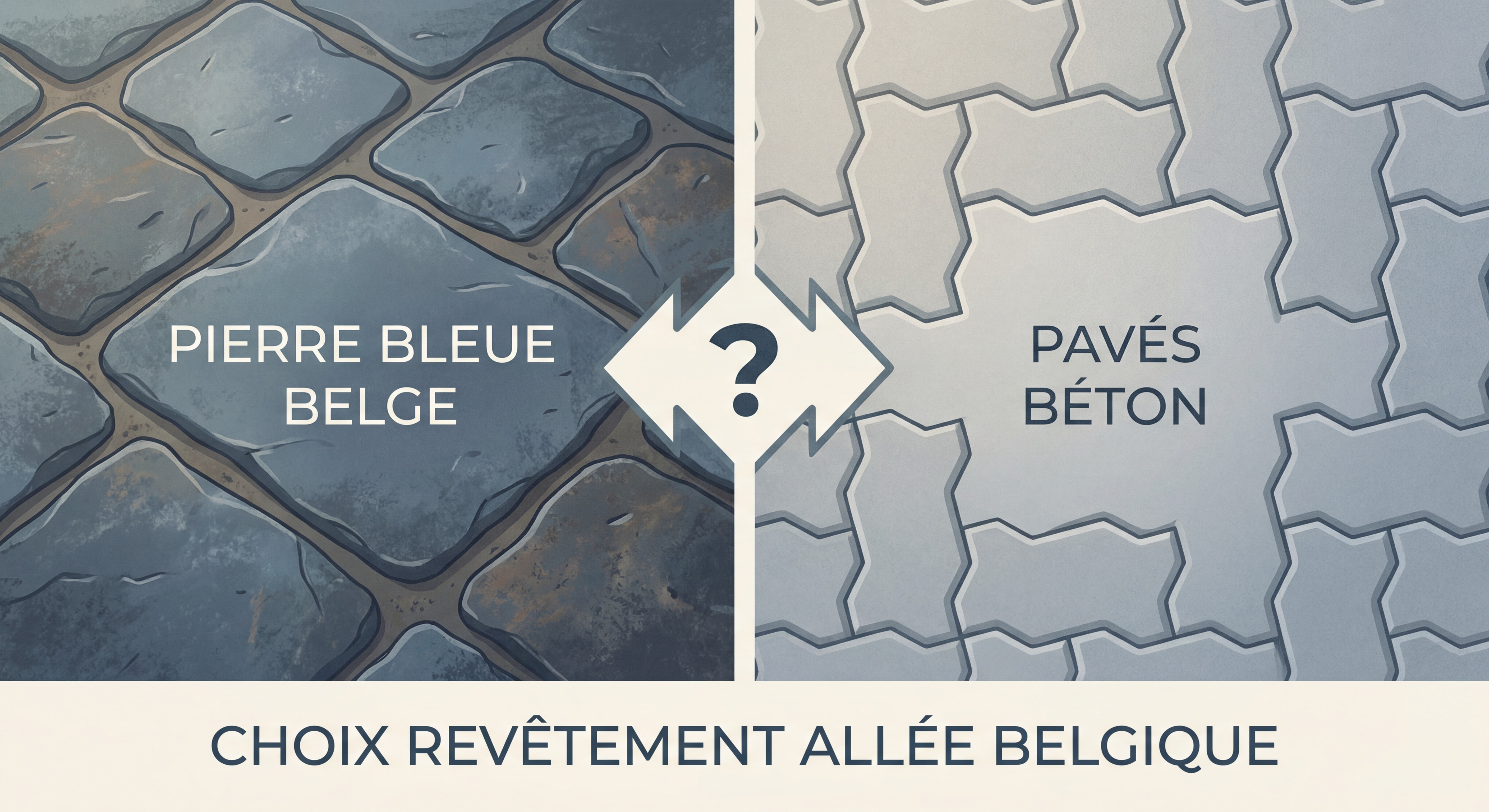 Comparaison allée en pierre bleue belge et pavés béton — choix revêtement allée Belgique