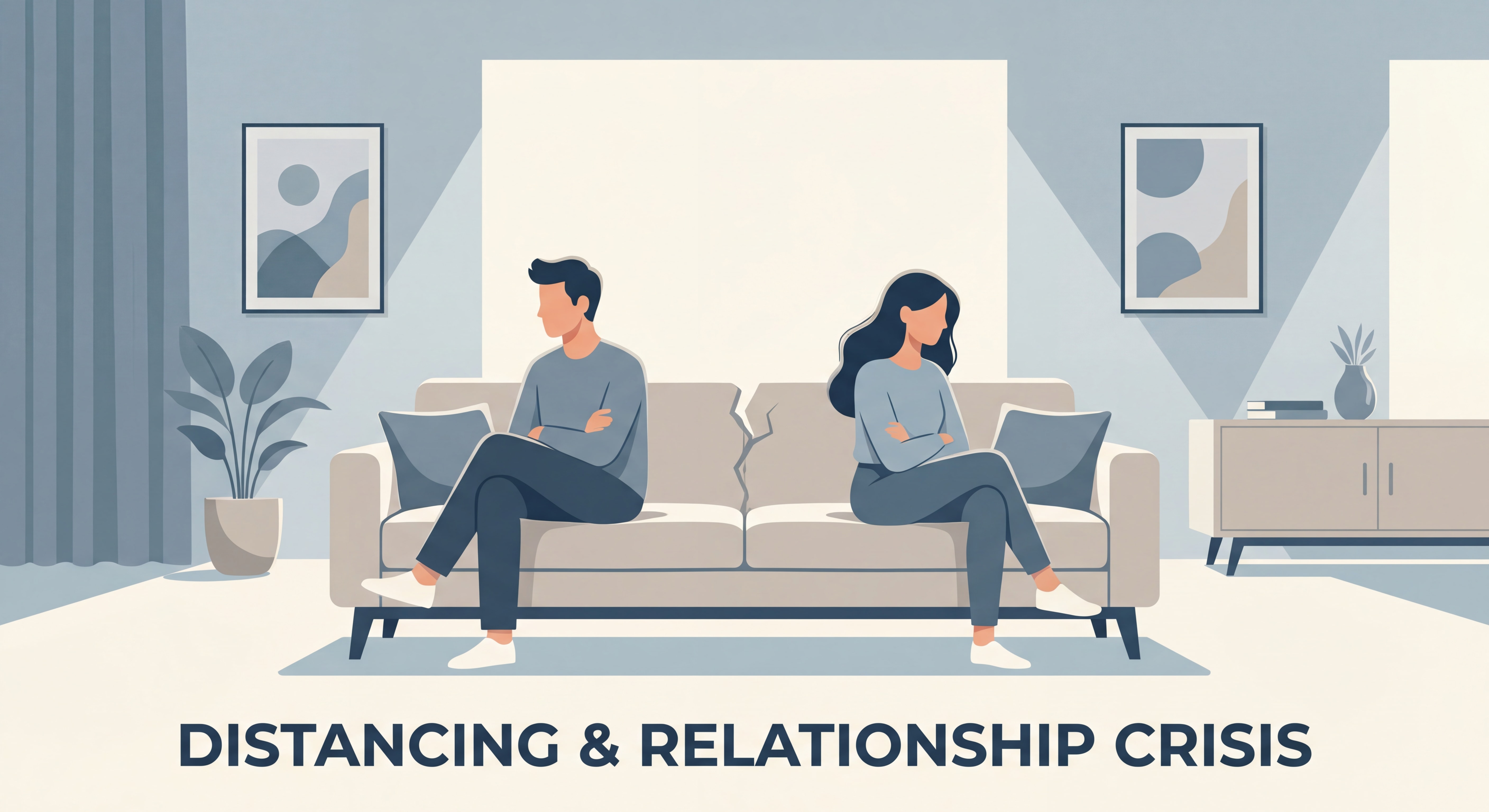 Couple assis dos à dos dans un salon, symbolisant la distance émotionnelle et la crise de couple