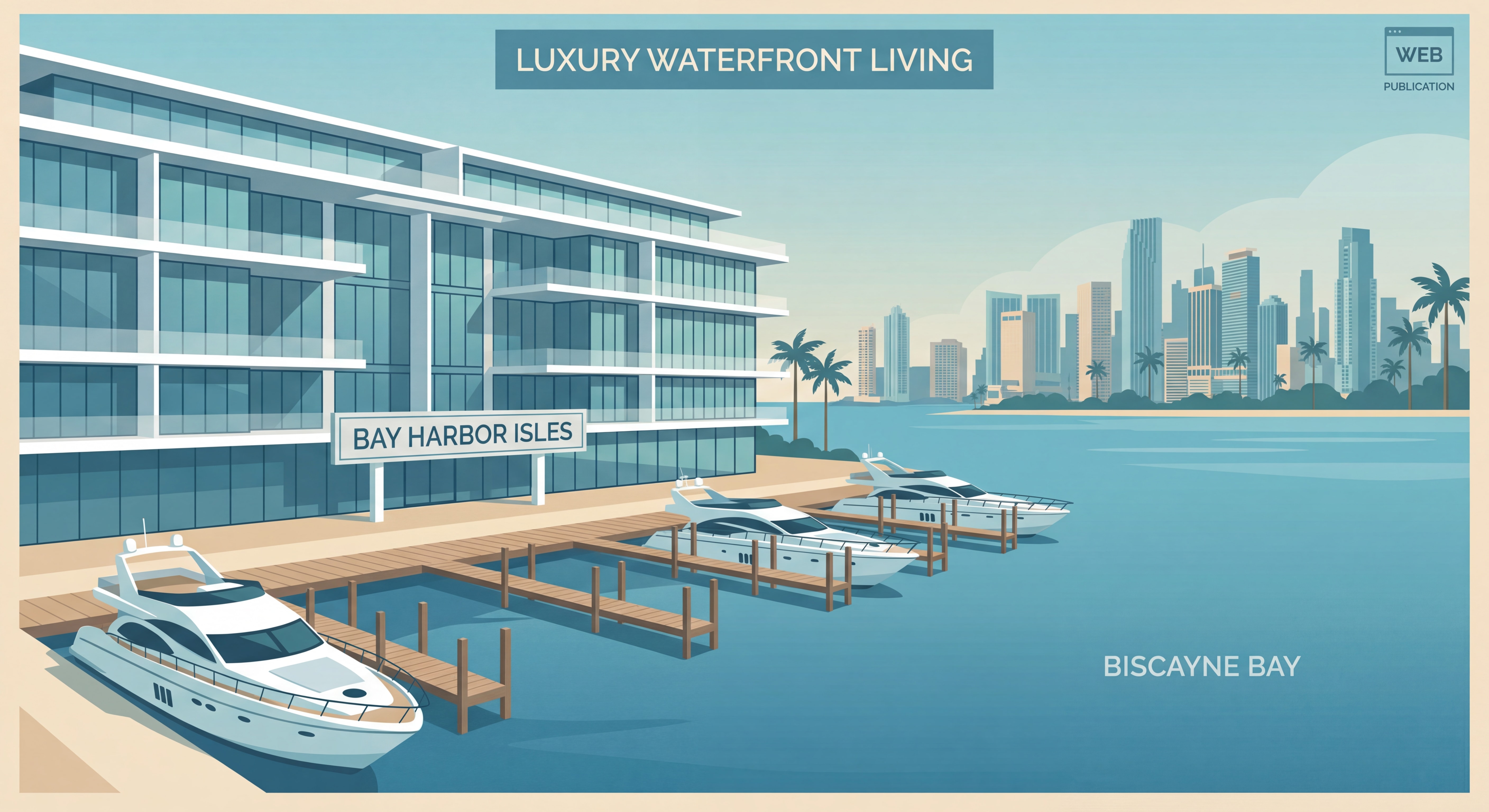 Luxury boutique waterfront condominium on Bay Harbor Islands Miami with private yacht slips and Biscayne Bay views