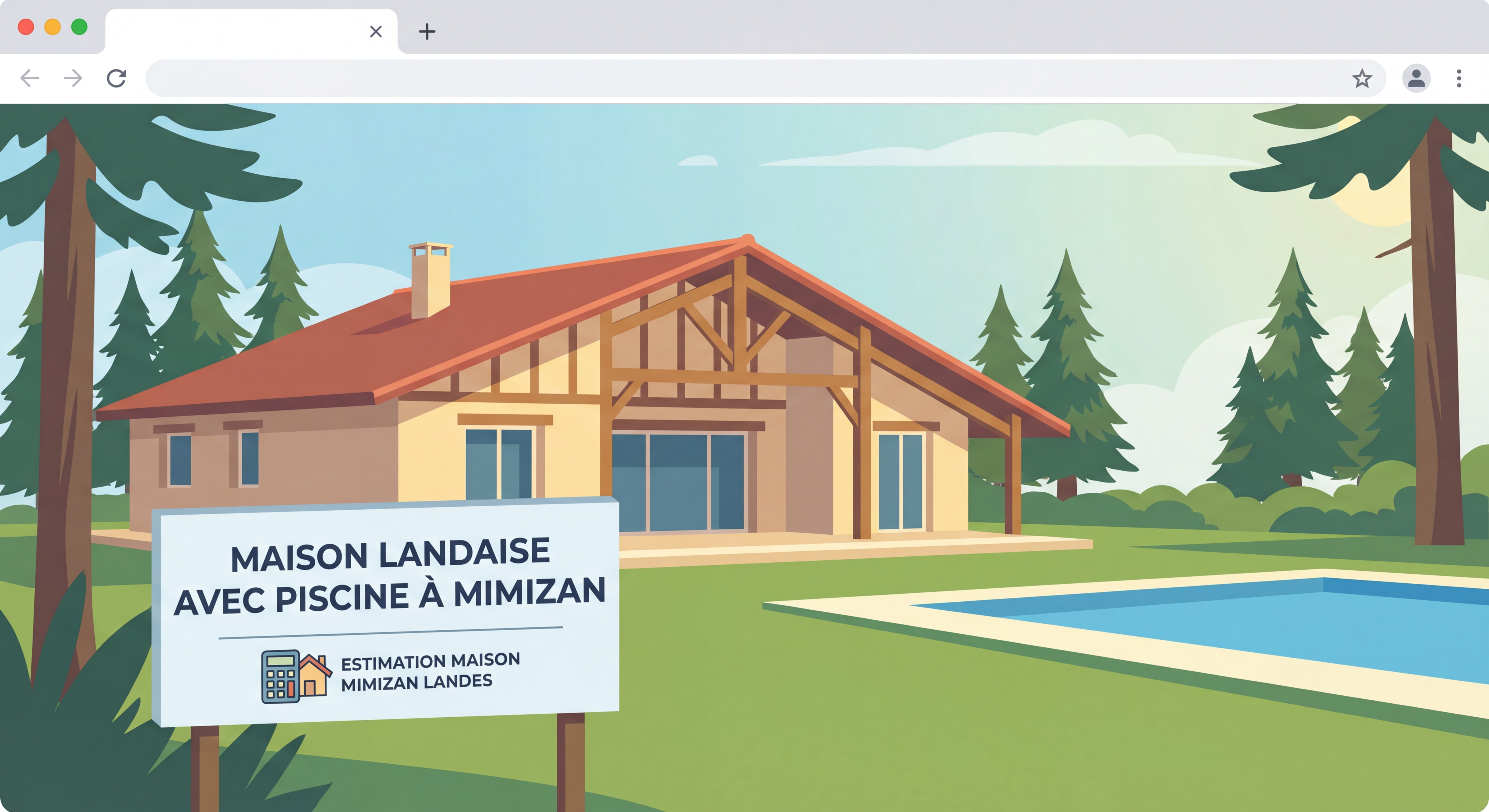 Maison individuelle landaise avec terrain et piscine à Mimizan, estimation maison Mimizan Landes