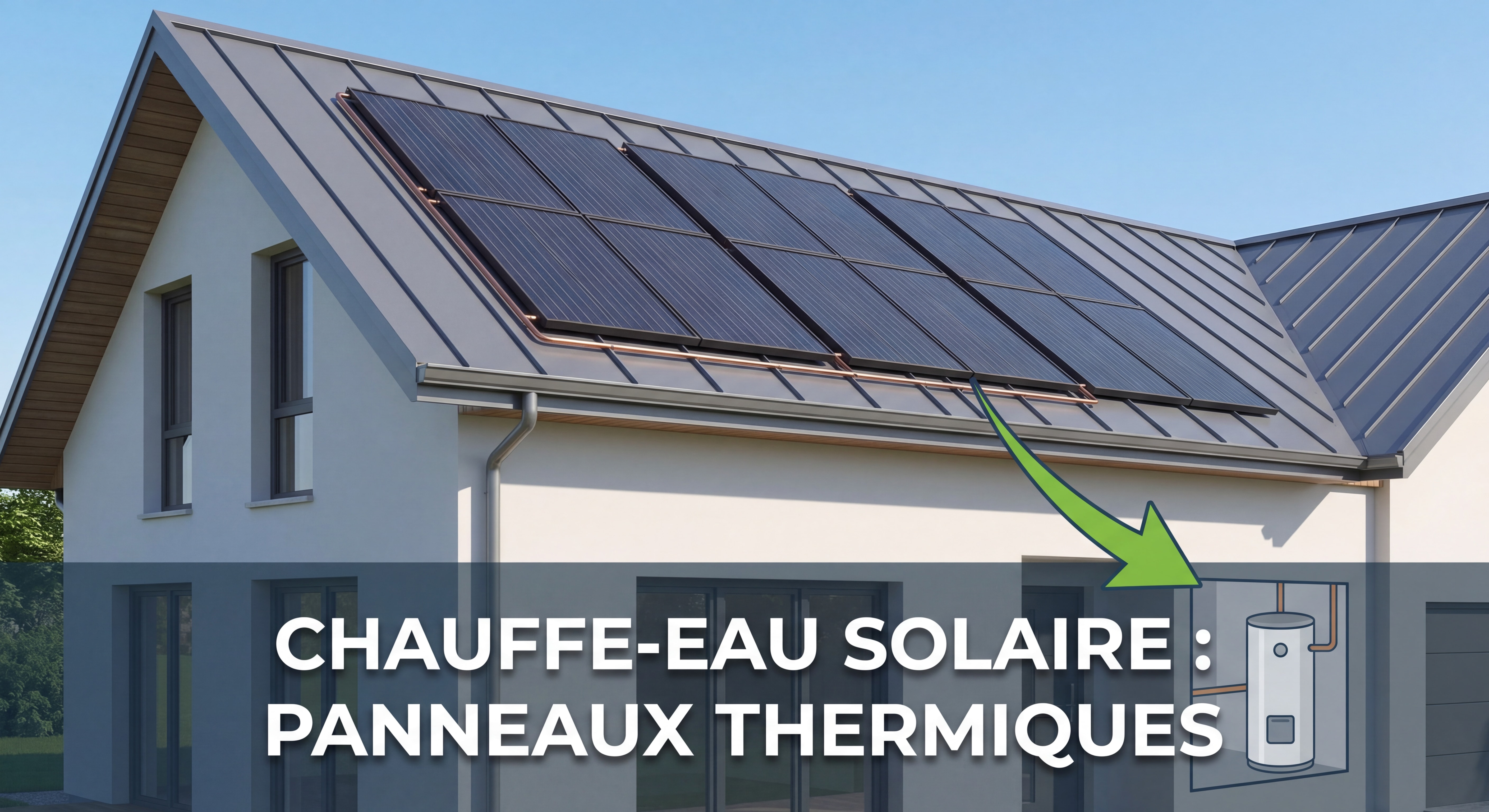 Panneaux solaires thermiques installés sur le toit d'une maison individuelle pour chauffe-eau solaire