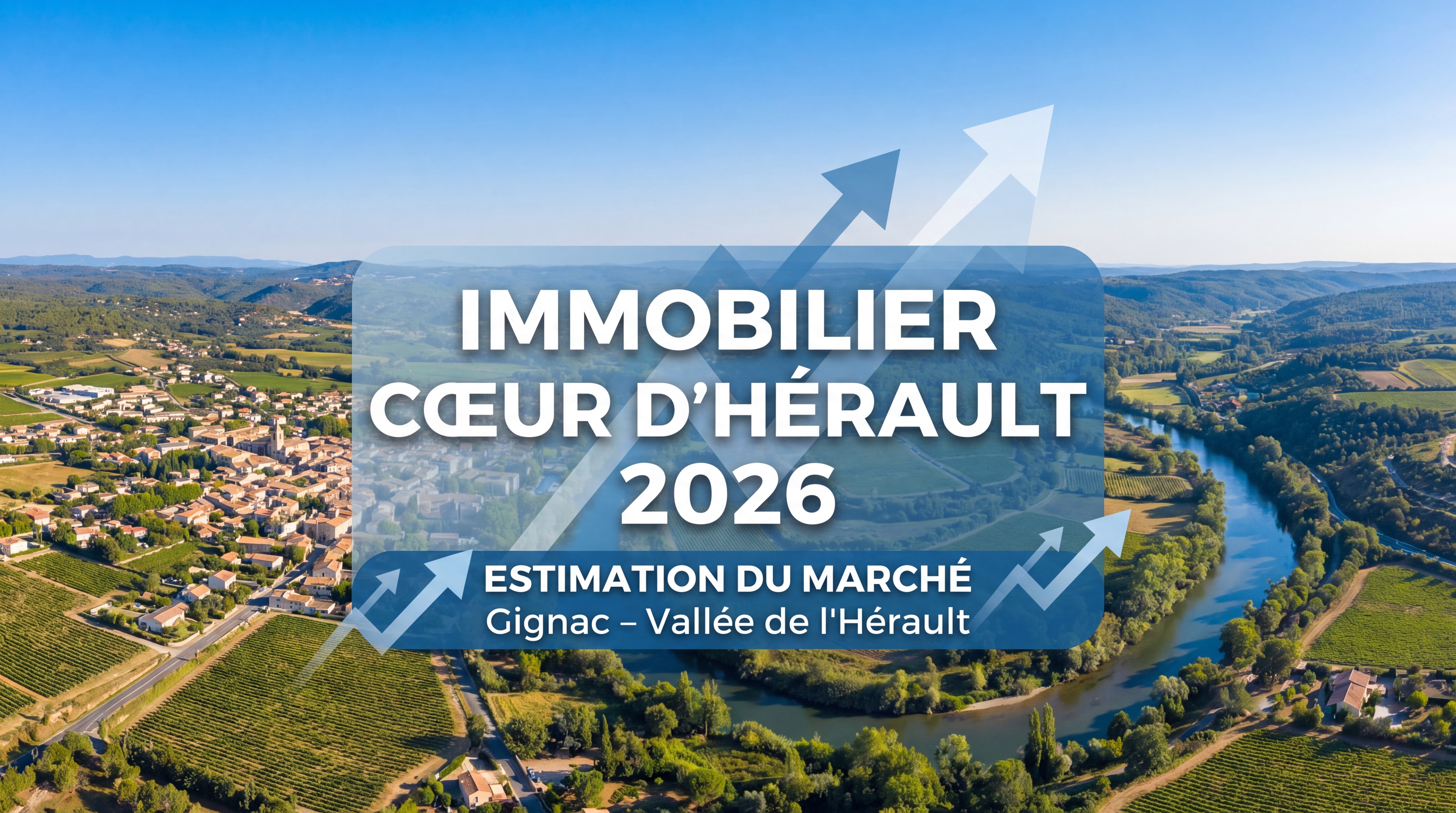 vue aérienne du Cœur d'Hérault avec Gignac et la vallée de l'Hérault, estimation immobilière 2026