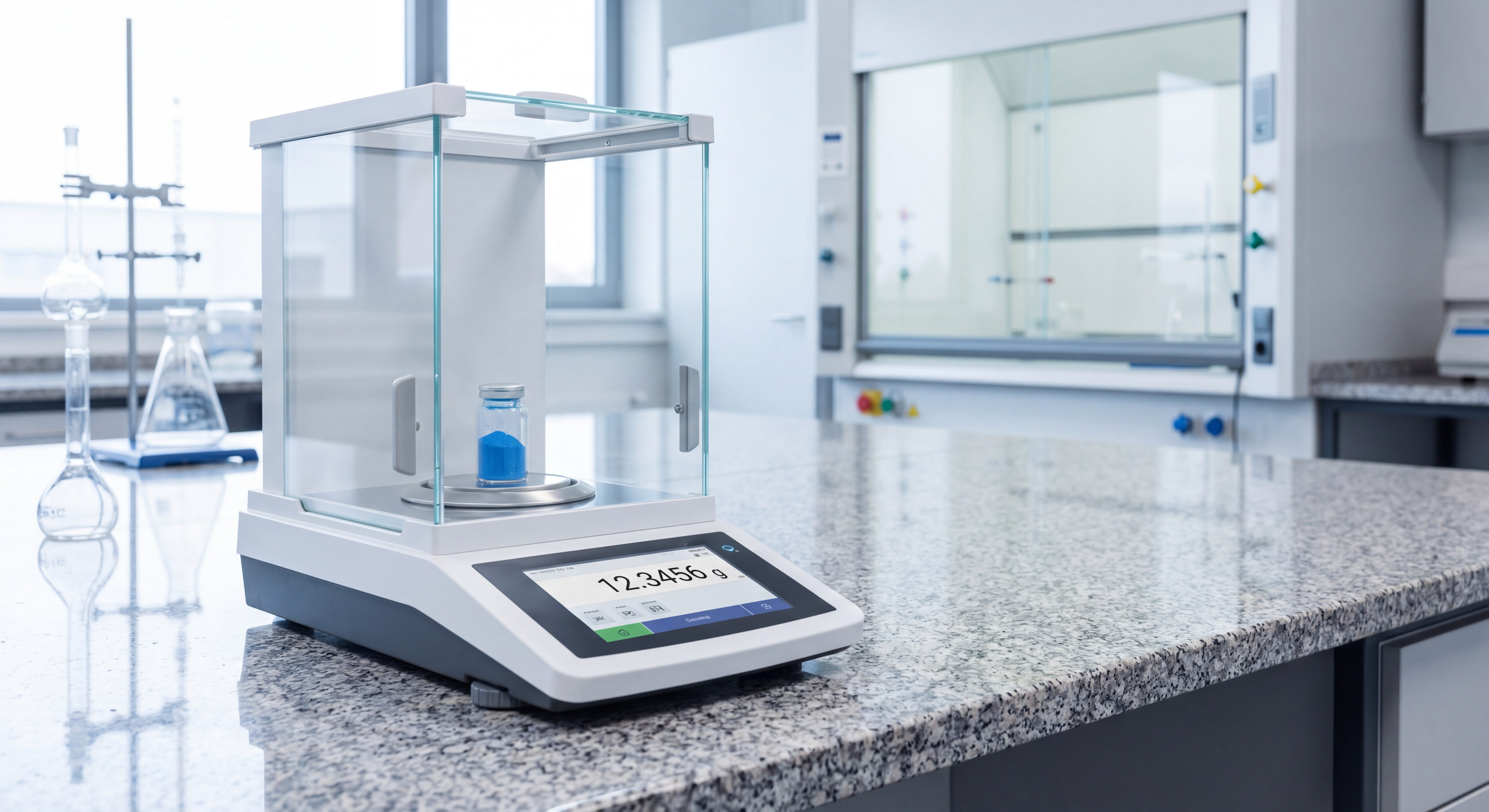 Balance de précision analytique en laboratoire utilisée pour peser des échantillons chimiques au centième de gramme