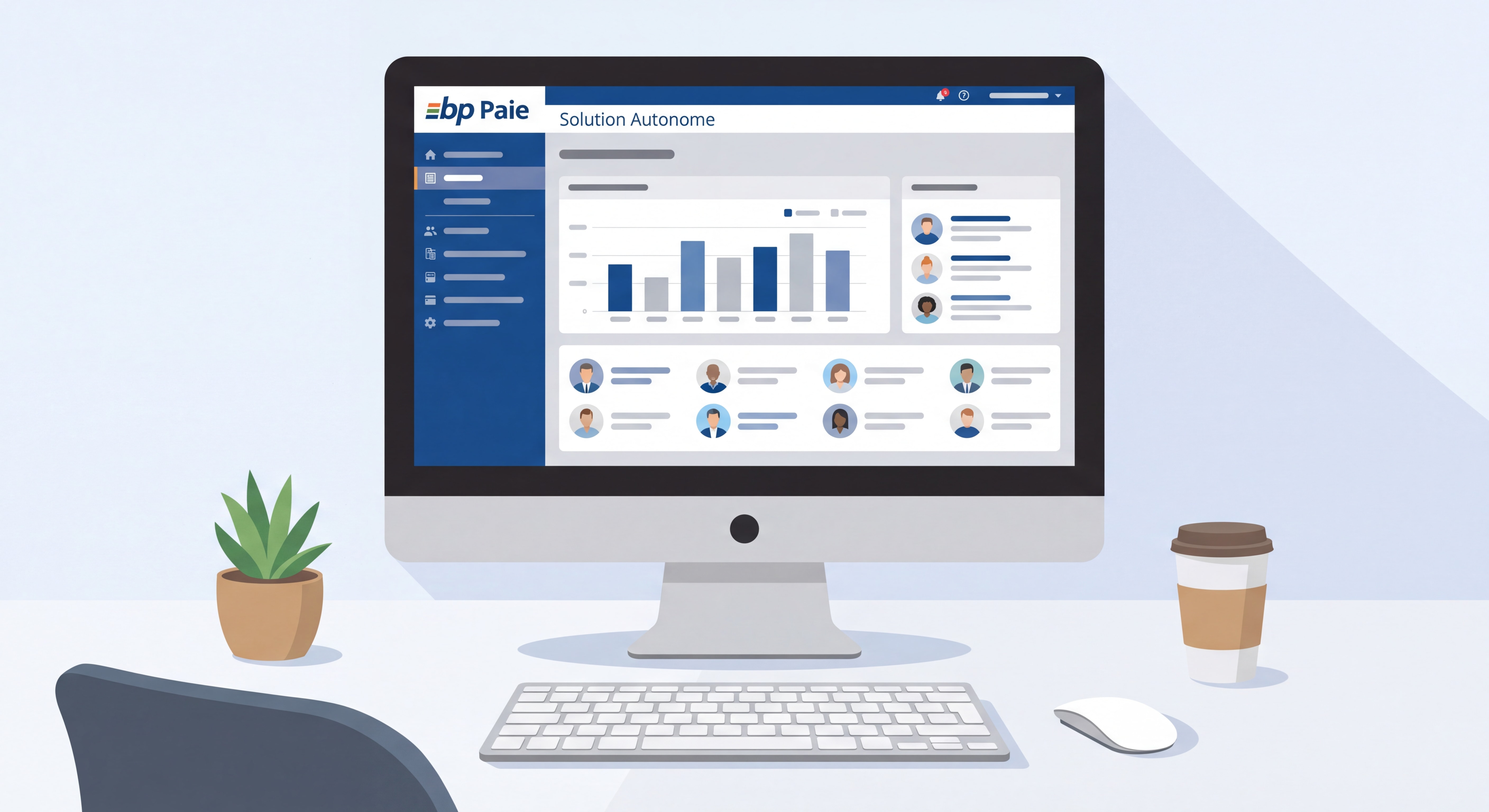 Interface du logiciel EBP Paie Solution Autonome sur un écran de bureau pour PME