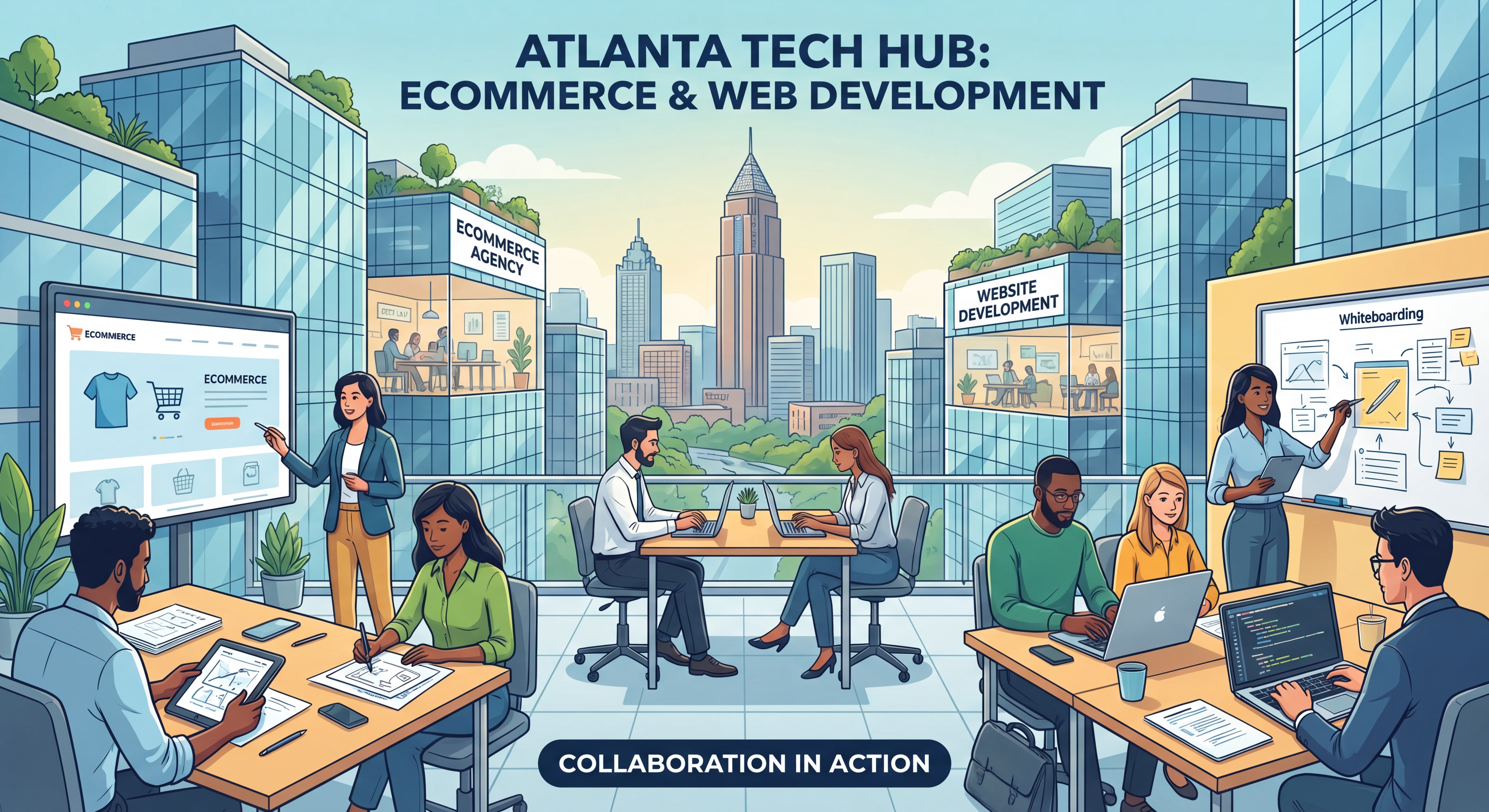 Atlanta Georgia tech district with ecommerce agency offices and website development professionals collaborating