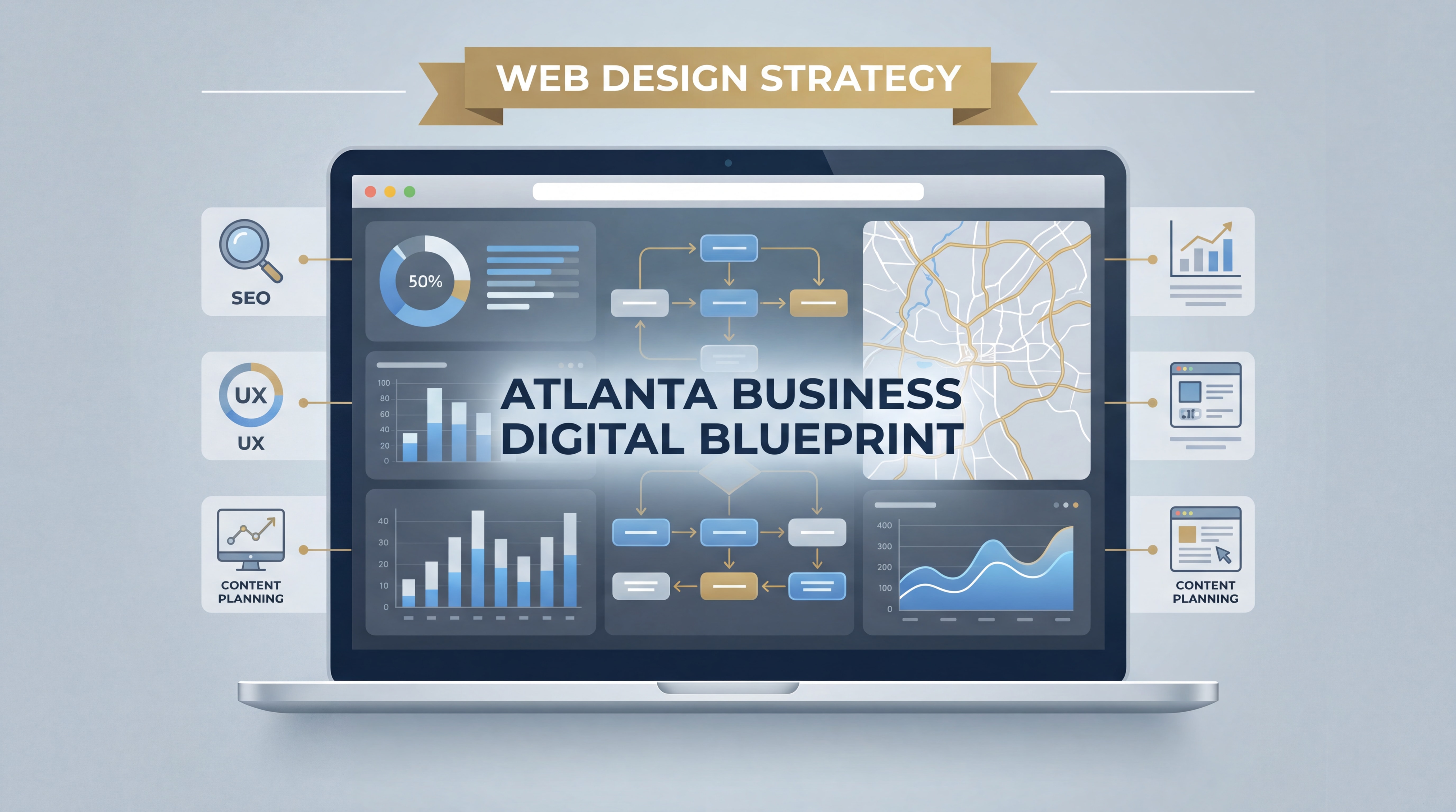 Corporate web design strategy dashboard showing Atlanta business digital blueprint planning interface