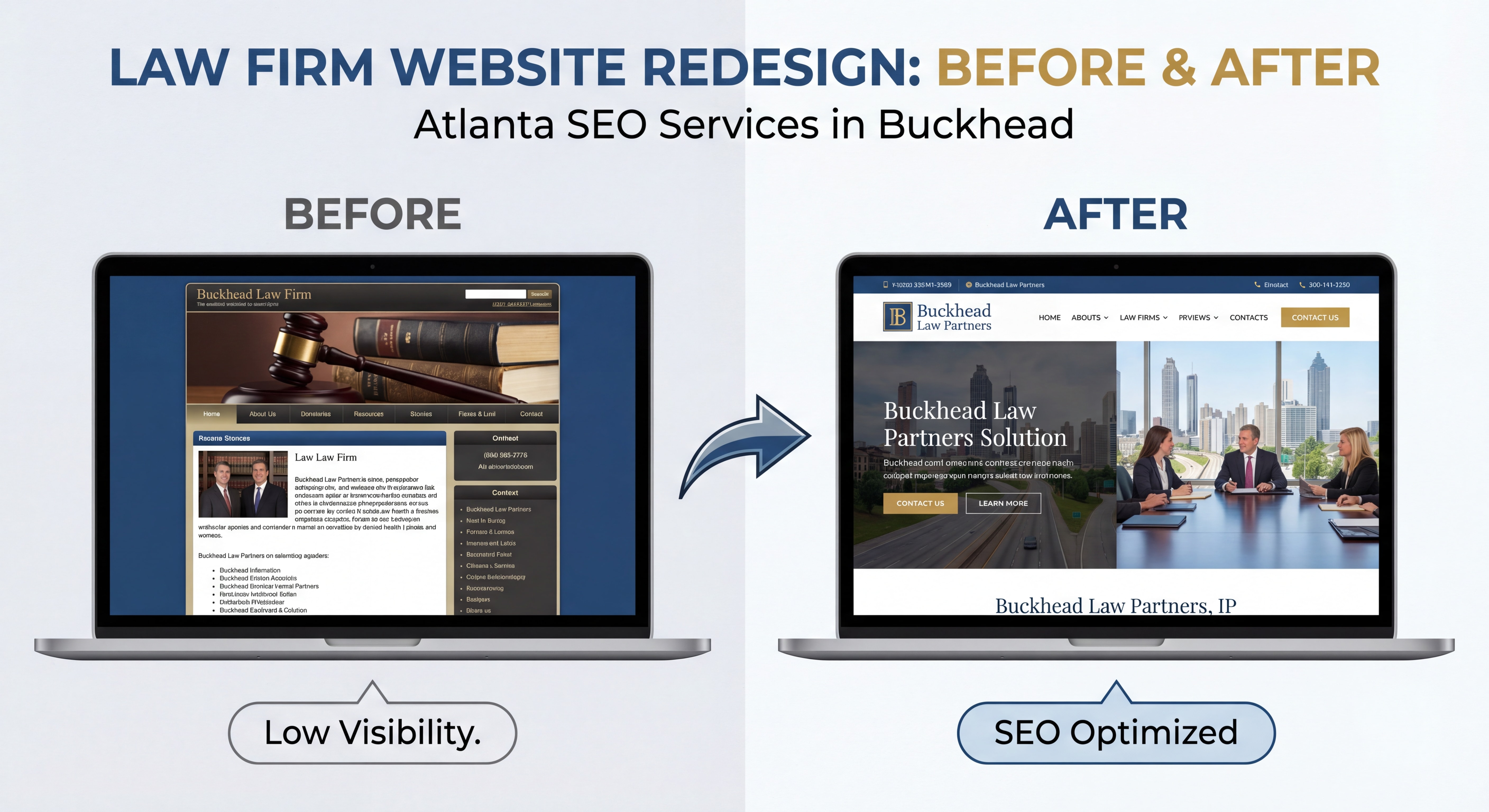 Law firm website redesign before and after comparison — Atlanta SEO services for law firms in Buckhead
