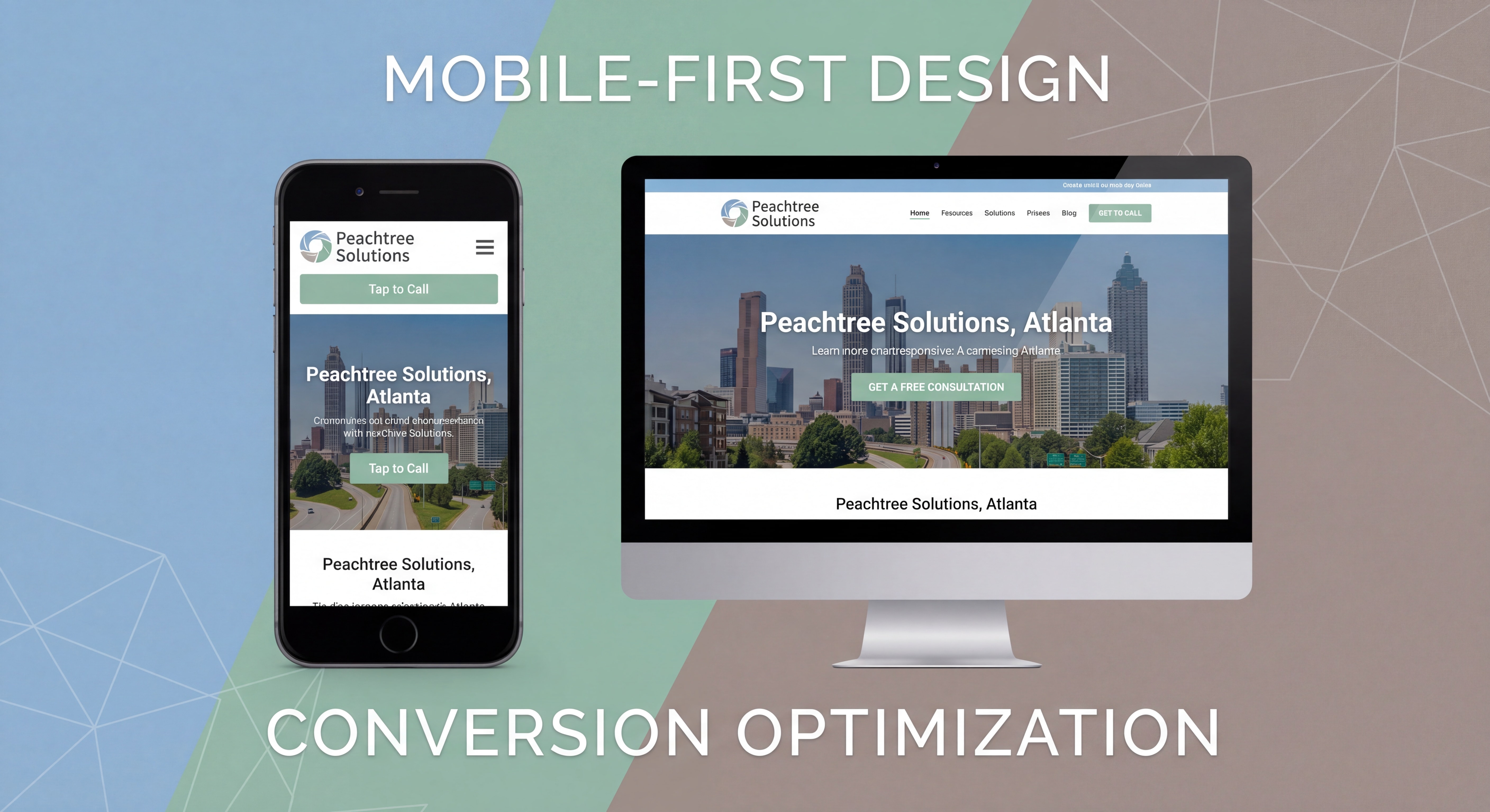 Mobile-first web design mockup showing Atlanta business website on smartphone and desktop — web design Atlanta conversion optimization