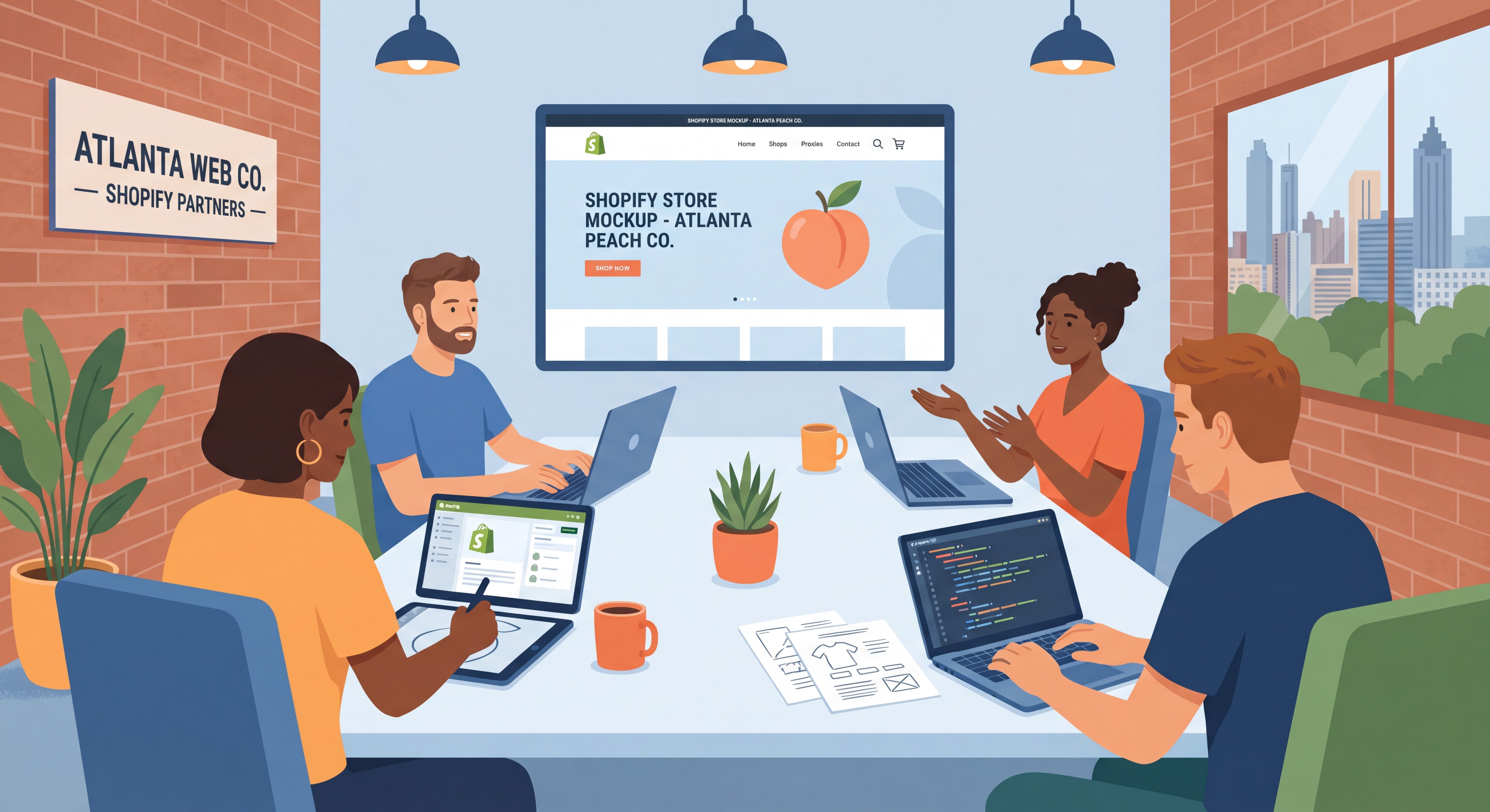 Ecommerce web design agency team in Atlanta collaborating on Shopify store development project