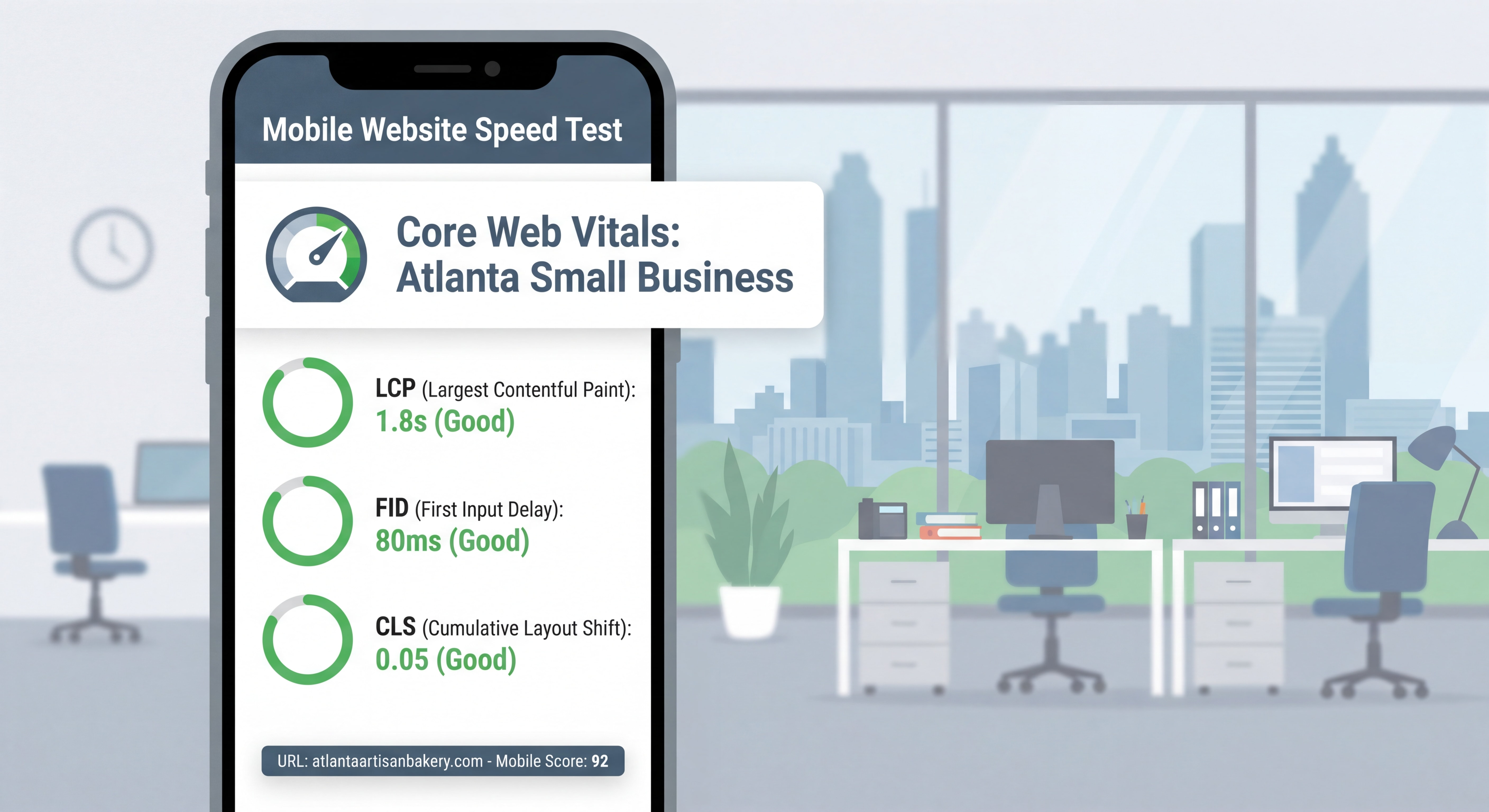 Mobile website speed test showing Core Web Vitals scores for an Atlanta small business website