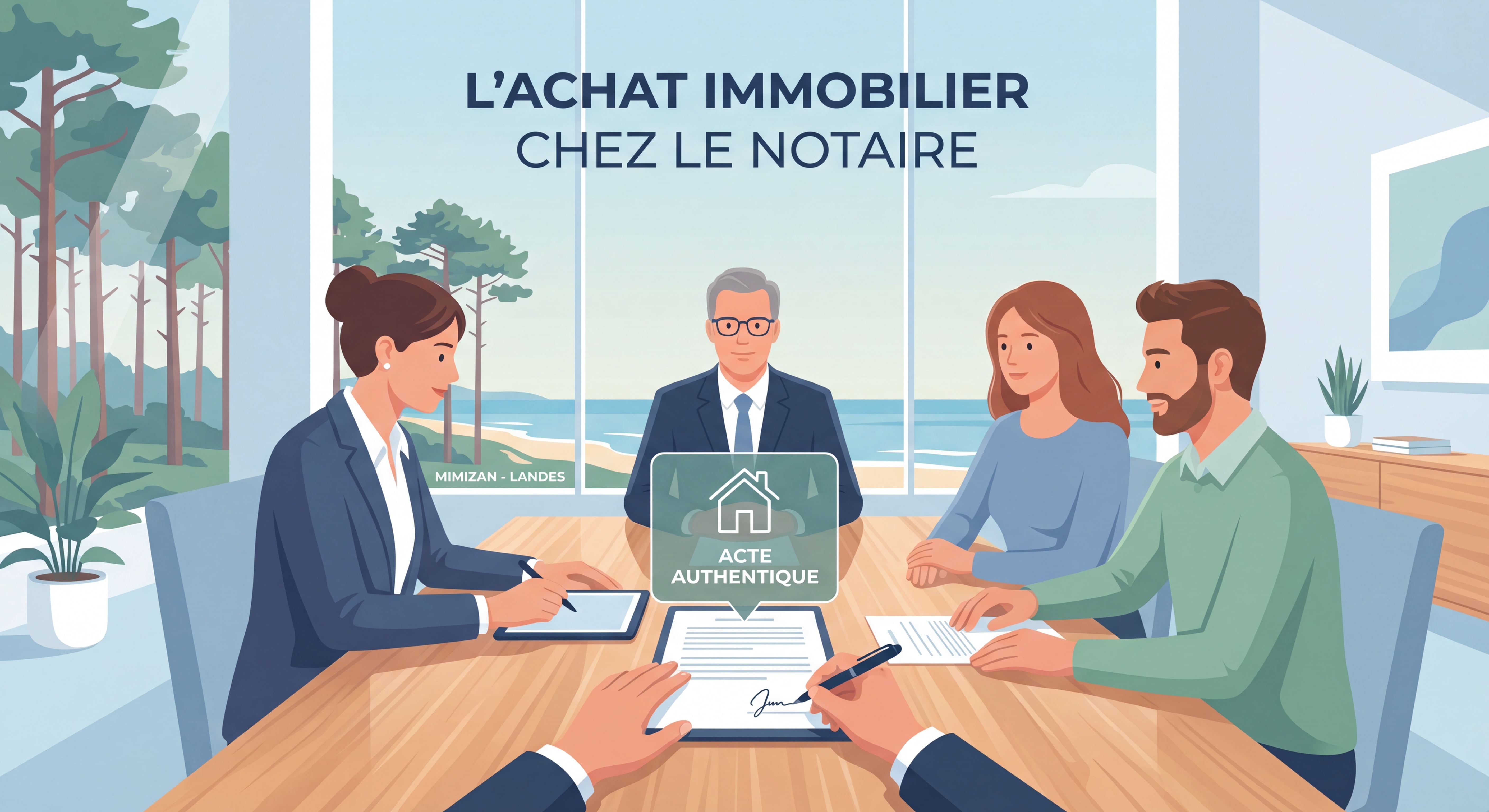 Signature d'un acte authentique chez le notaire pour un achat immobilier à Mimizan dans les Landes