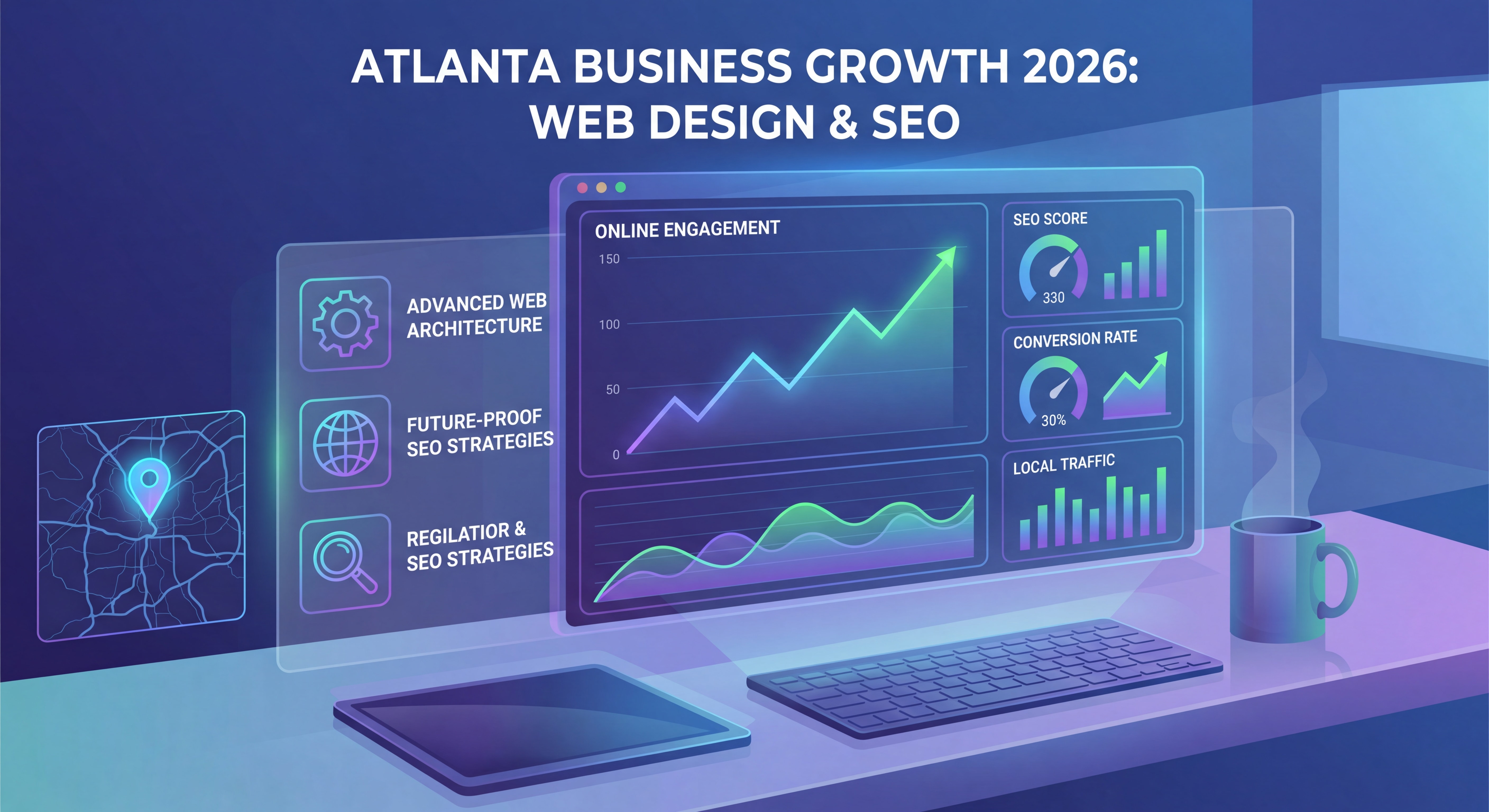 Advanced web design and SEO optimization dashboard for Atlanta business growth in 2026