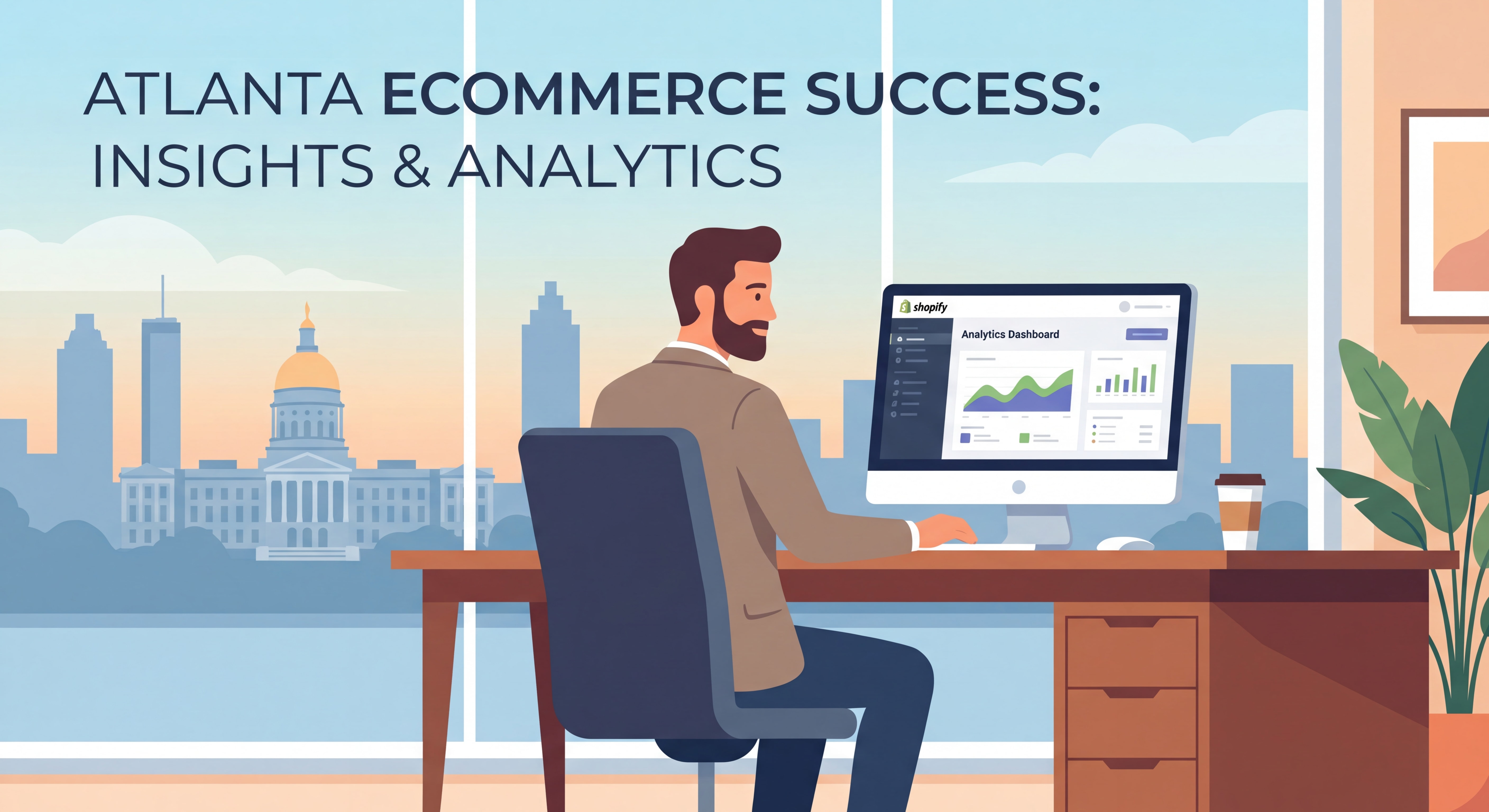 Atlanta ecommerce business owner reviewing shopify store analytics on desktop computer