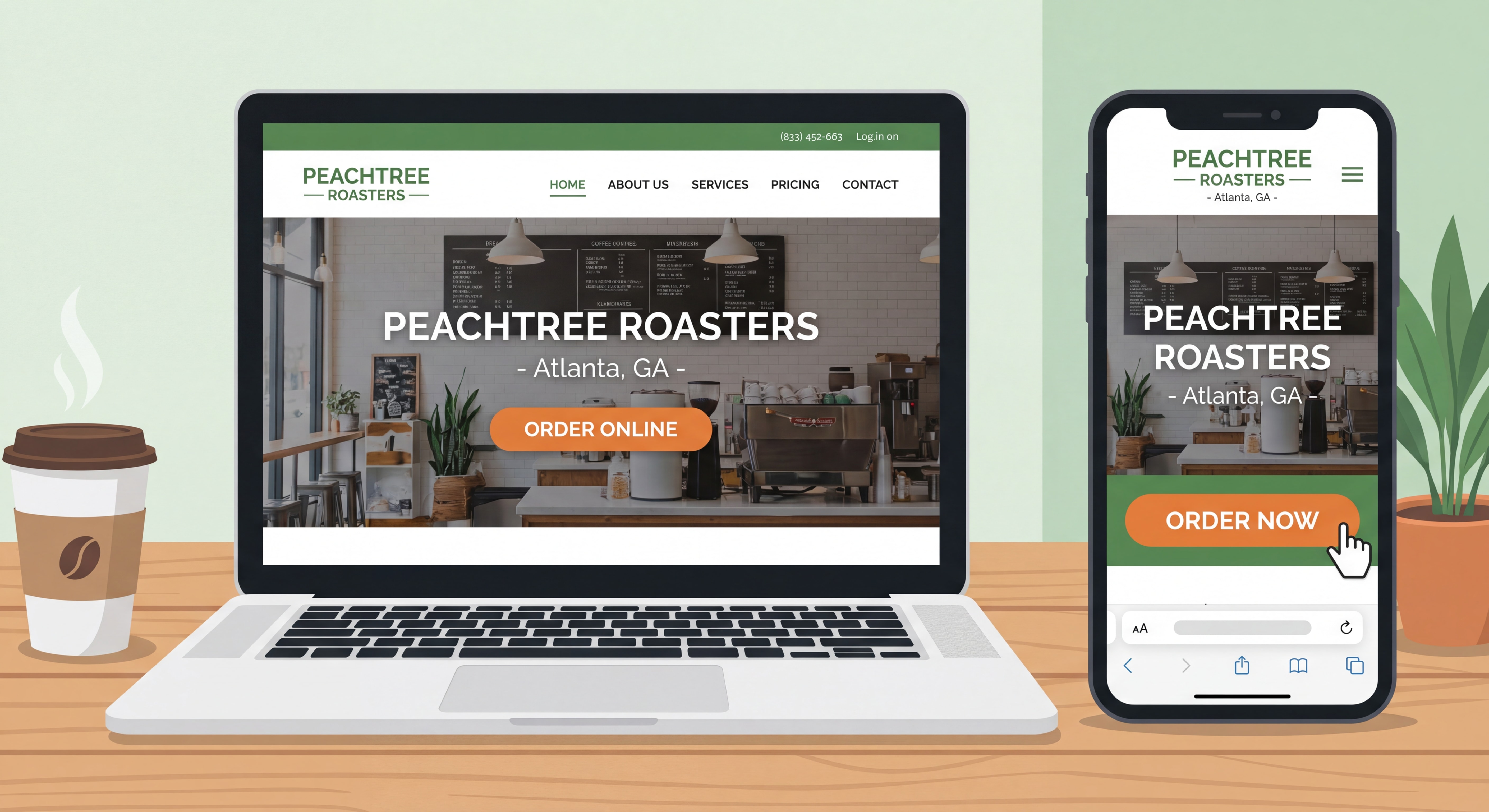 Clean web design mockup for Atlanta small business showing mobile-responsive layout and clear CTA placement