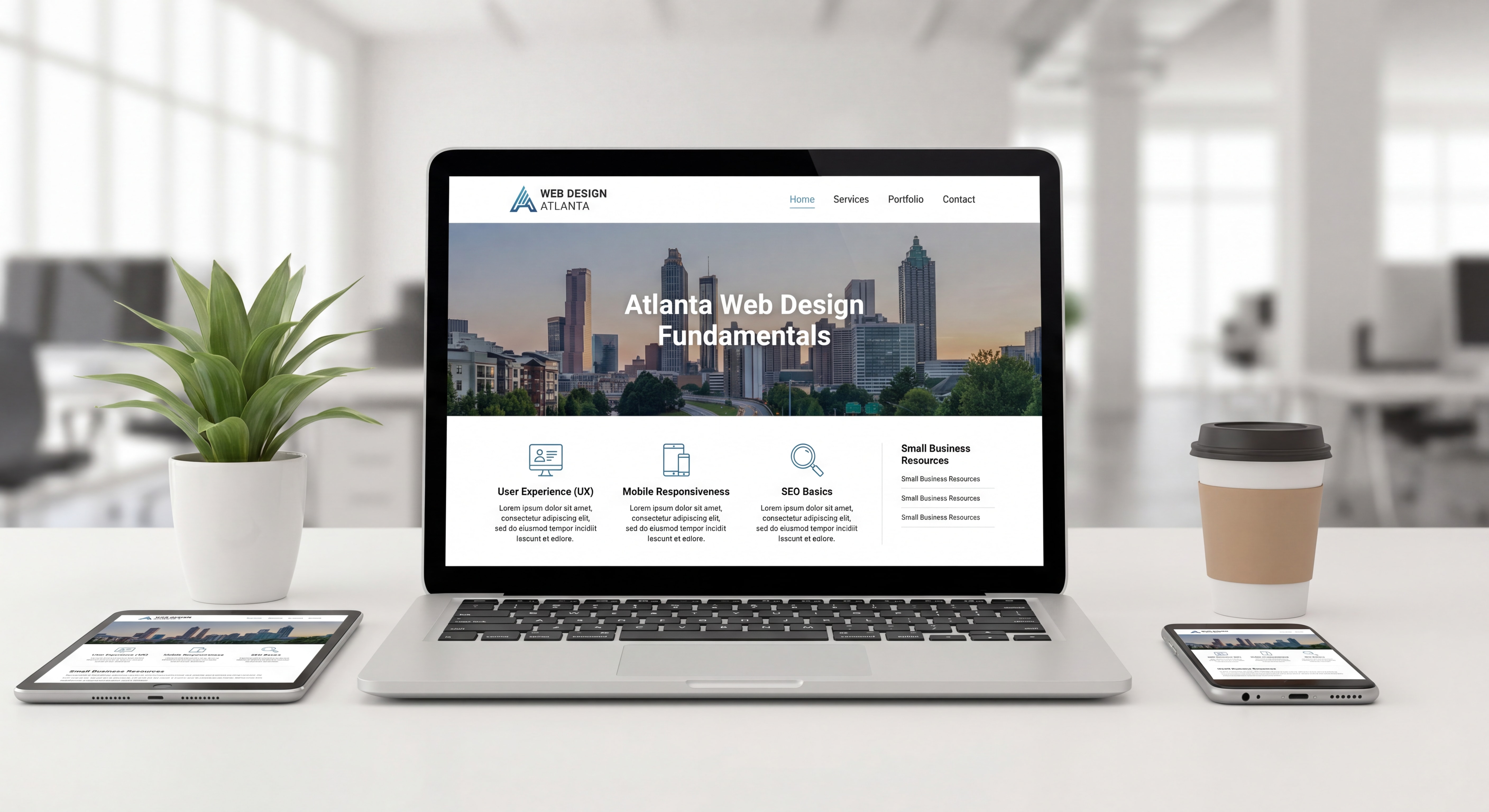 Clean, modern website design mockup for an Atlanta small business — web design Atlanta fundamentals for beginners