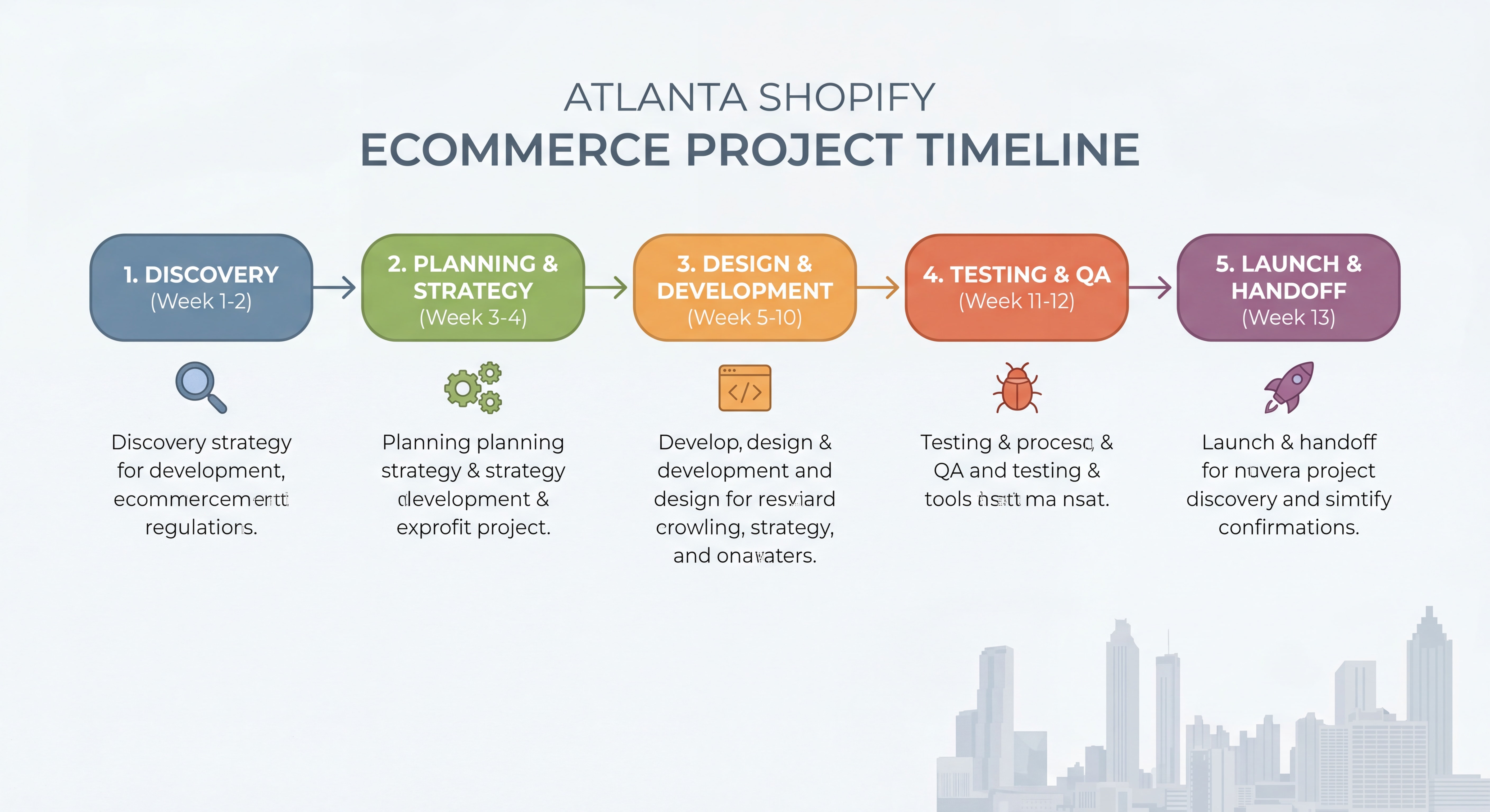 Website development Atlanta project timeline showing phases from discovery to launch for Shopify ecommerce store
