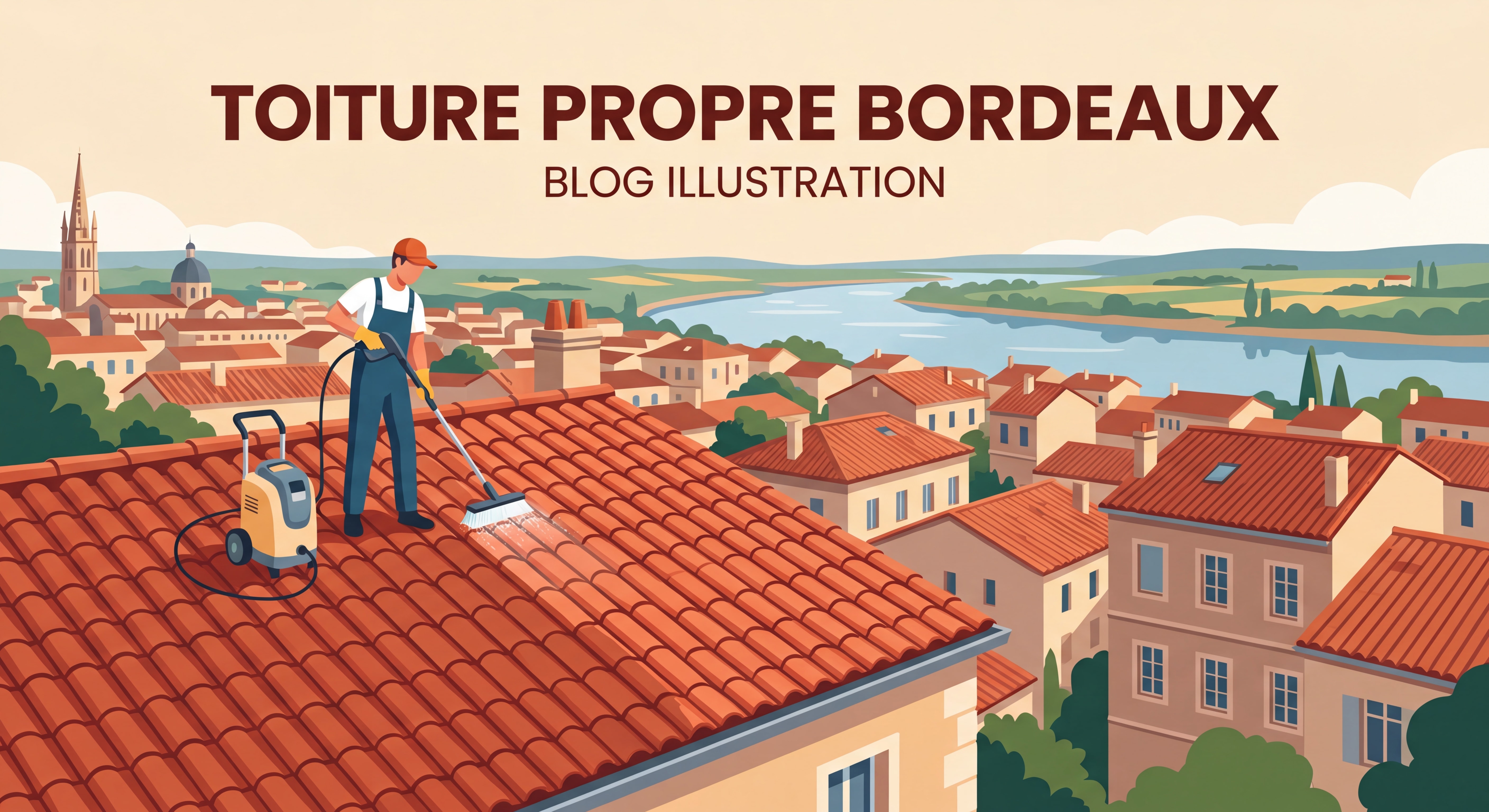 Toiture en tuiles rouges propre après nettoyage professionnel à Bordeaux, vue panoramique sur les toits de la Gironde