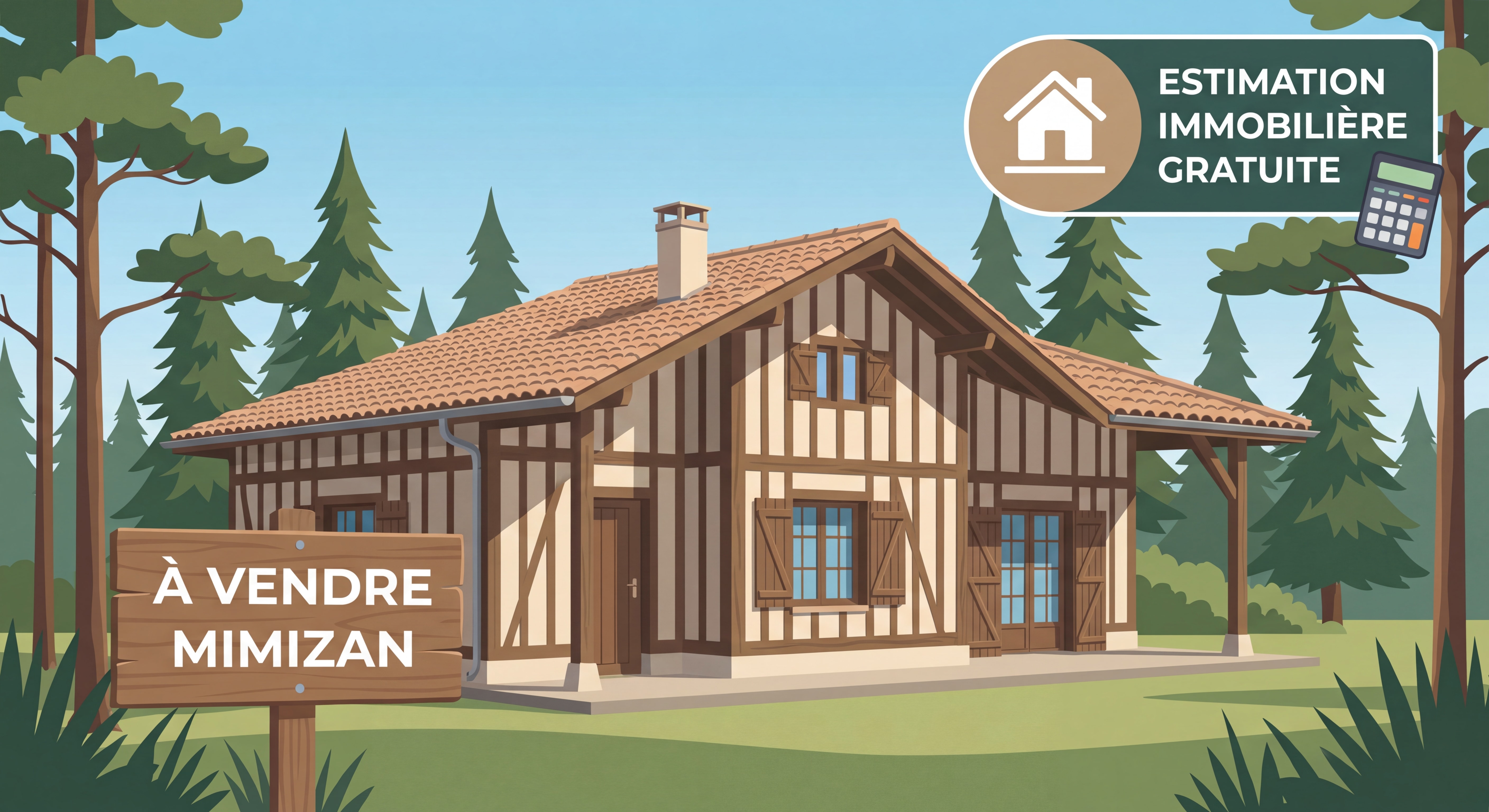 Maison landaise typique à vendre à Mimizan avec forêt de pins et estimation immobilière