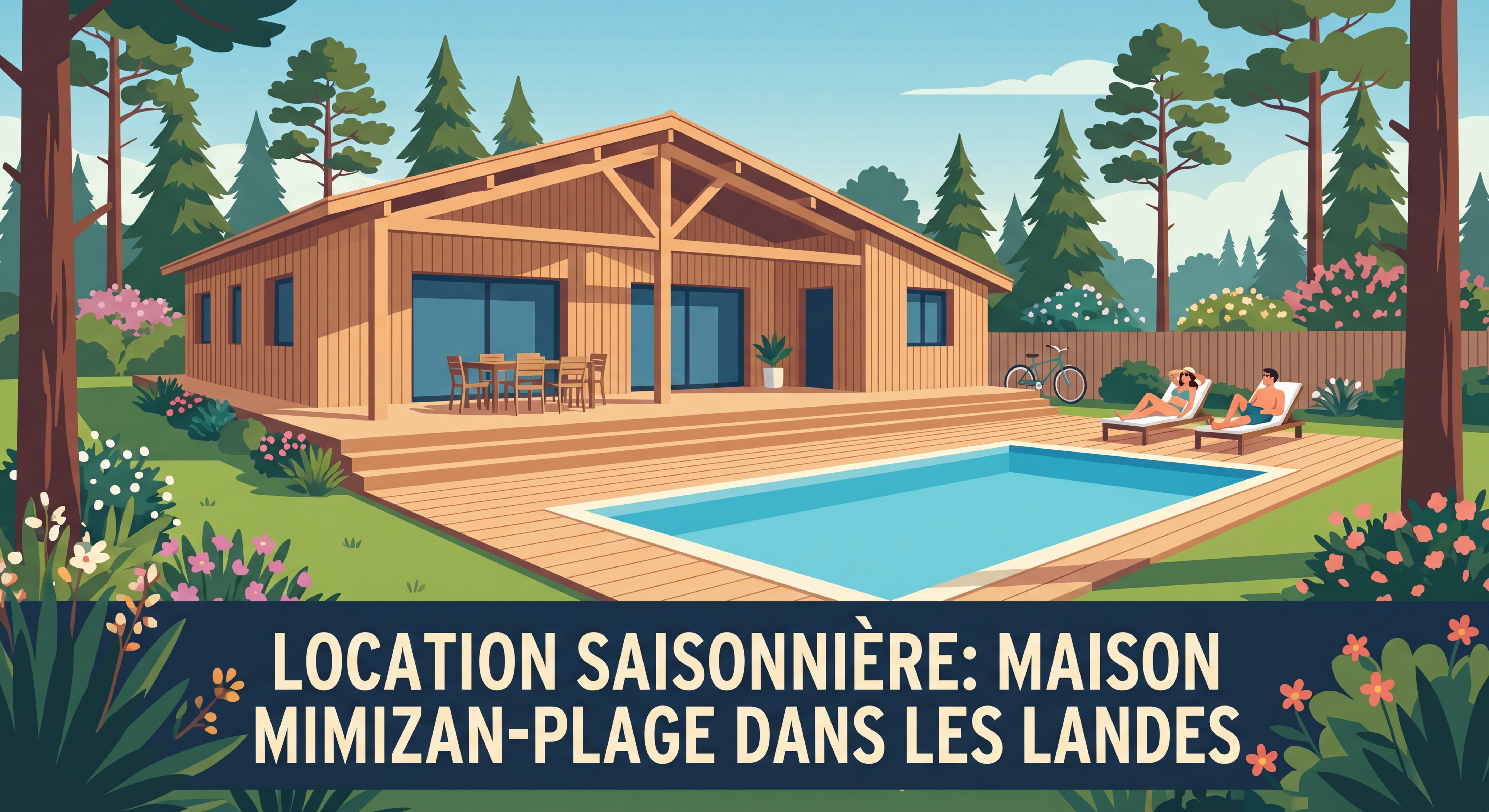 Maison avec jardin et piscine à Mimizan-Plage typique des résidences secondaires en location saisonnière dans les Landes