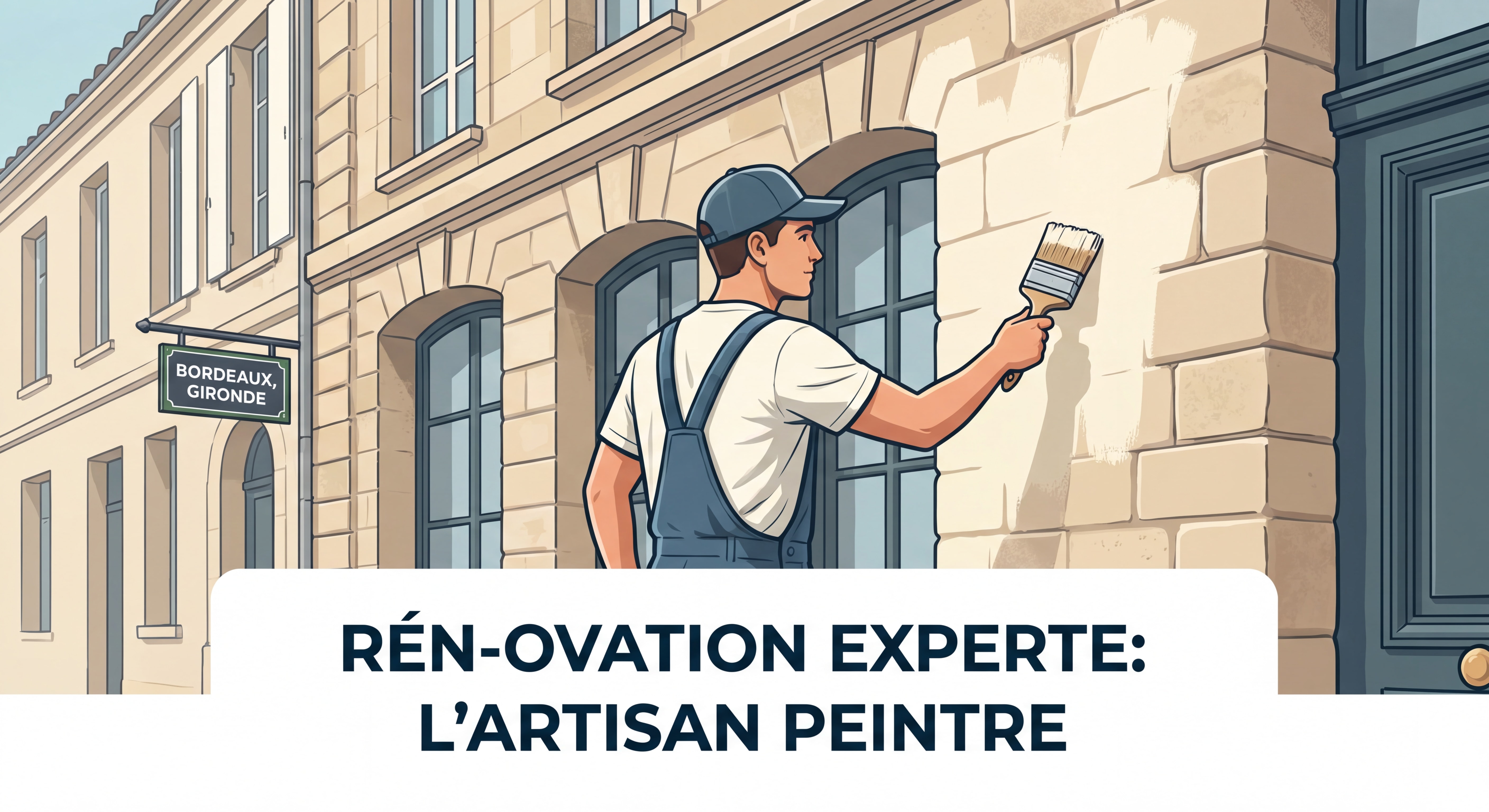 Artisan peintre professionnel appliquant de la peinture sur une façade de maison rénovée à Bordeaux, Gironde