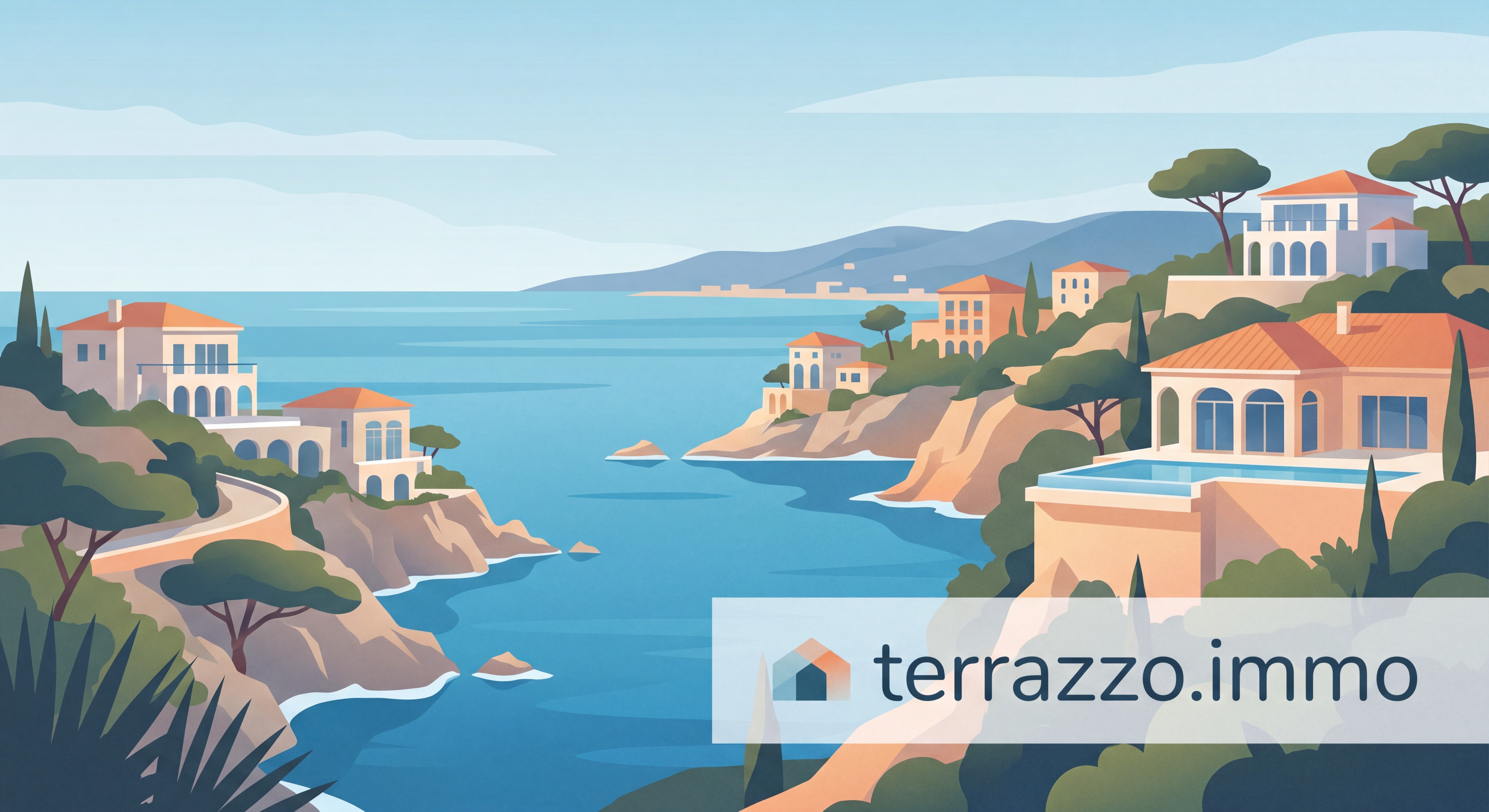 Vue panoramique sur le Cap de Nice avec la mer Méditerranée et les villas de prestige surplombant la côte, agence immobilière terrazzo.immo
