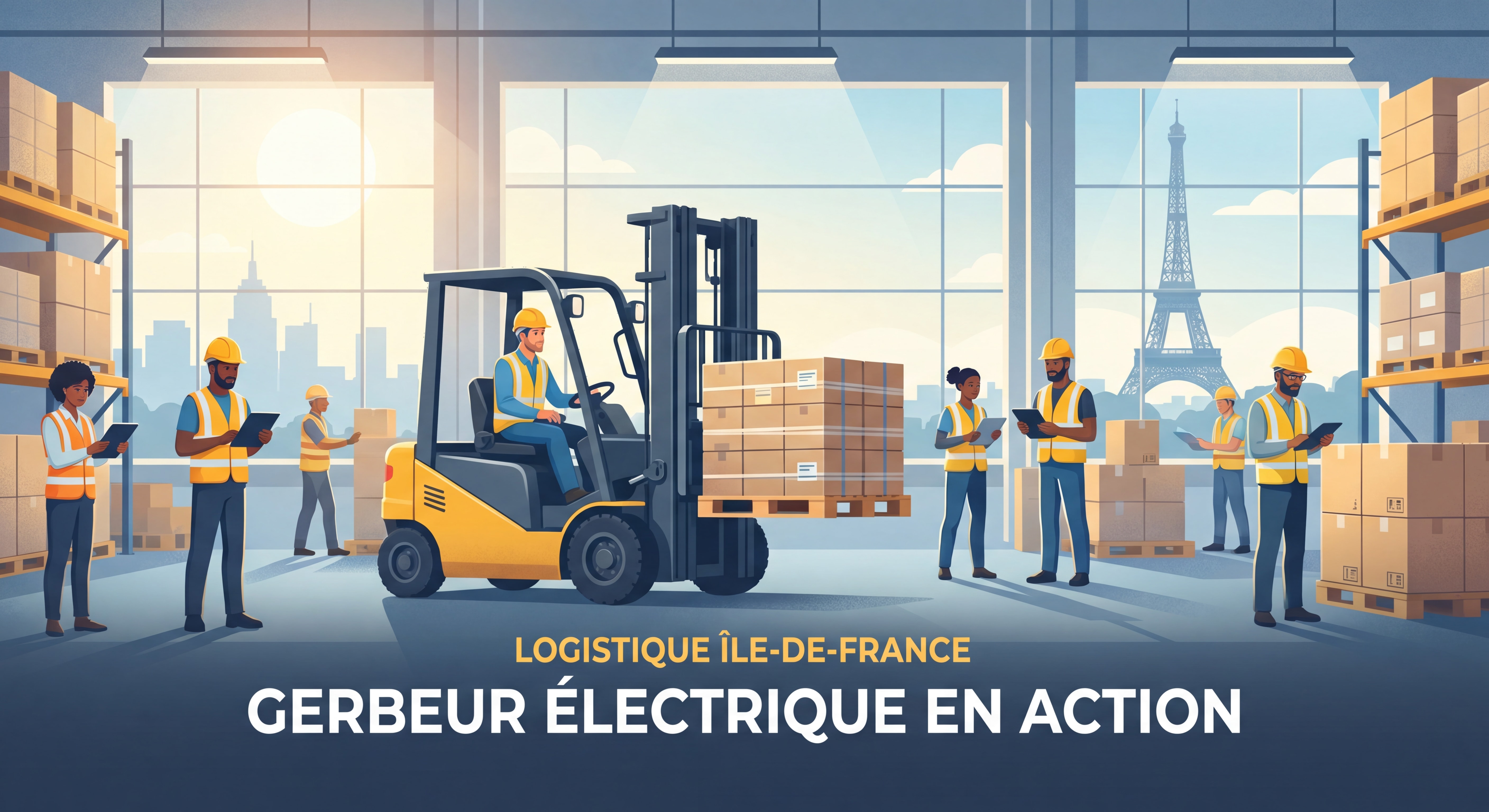 Gerbeur électrique en action dans un entrepôt logistique en Île-de-France