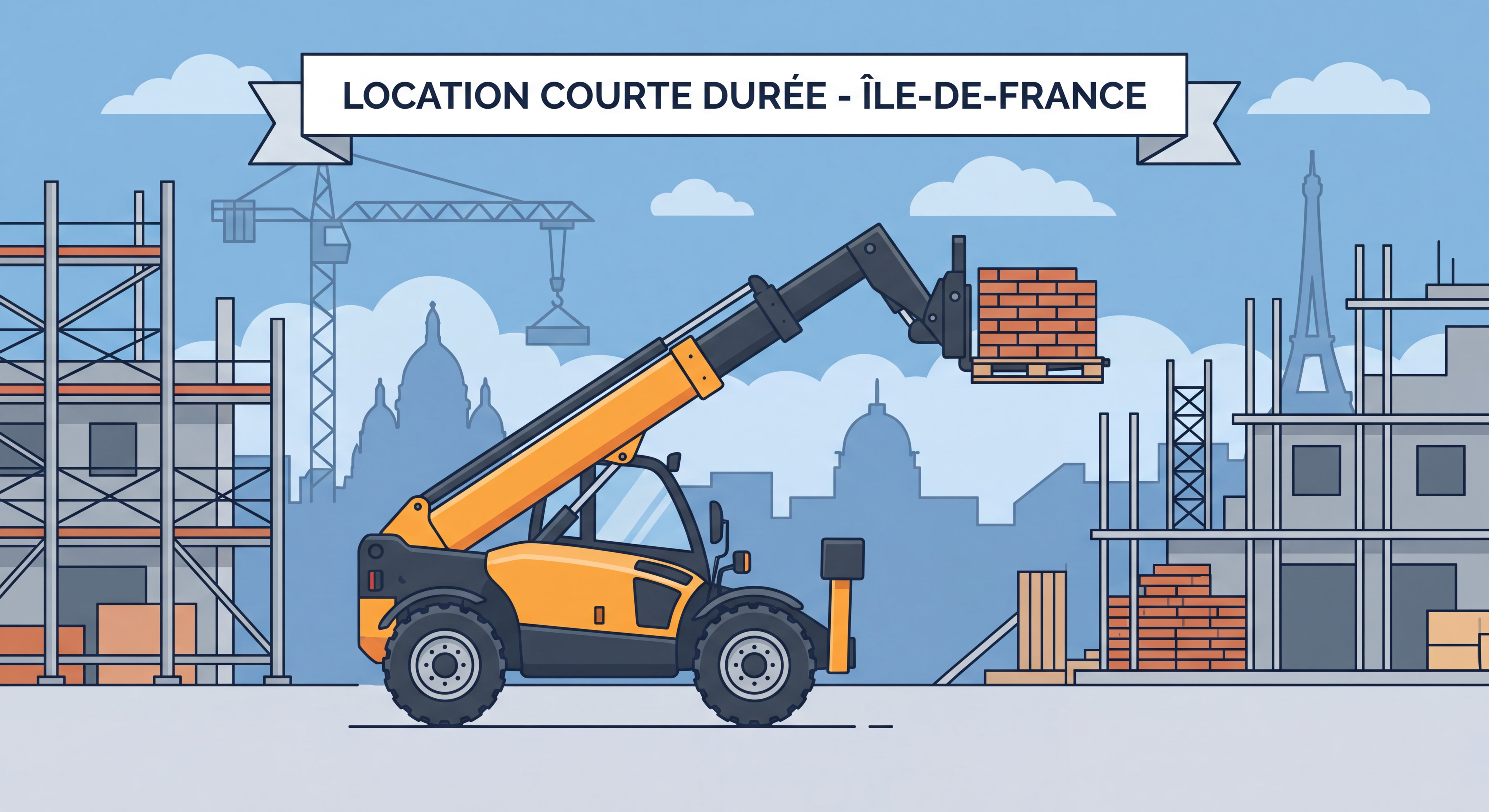 Chariot élévateur en action sur un chantier en Île-de-France - location courte durée