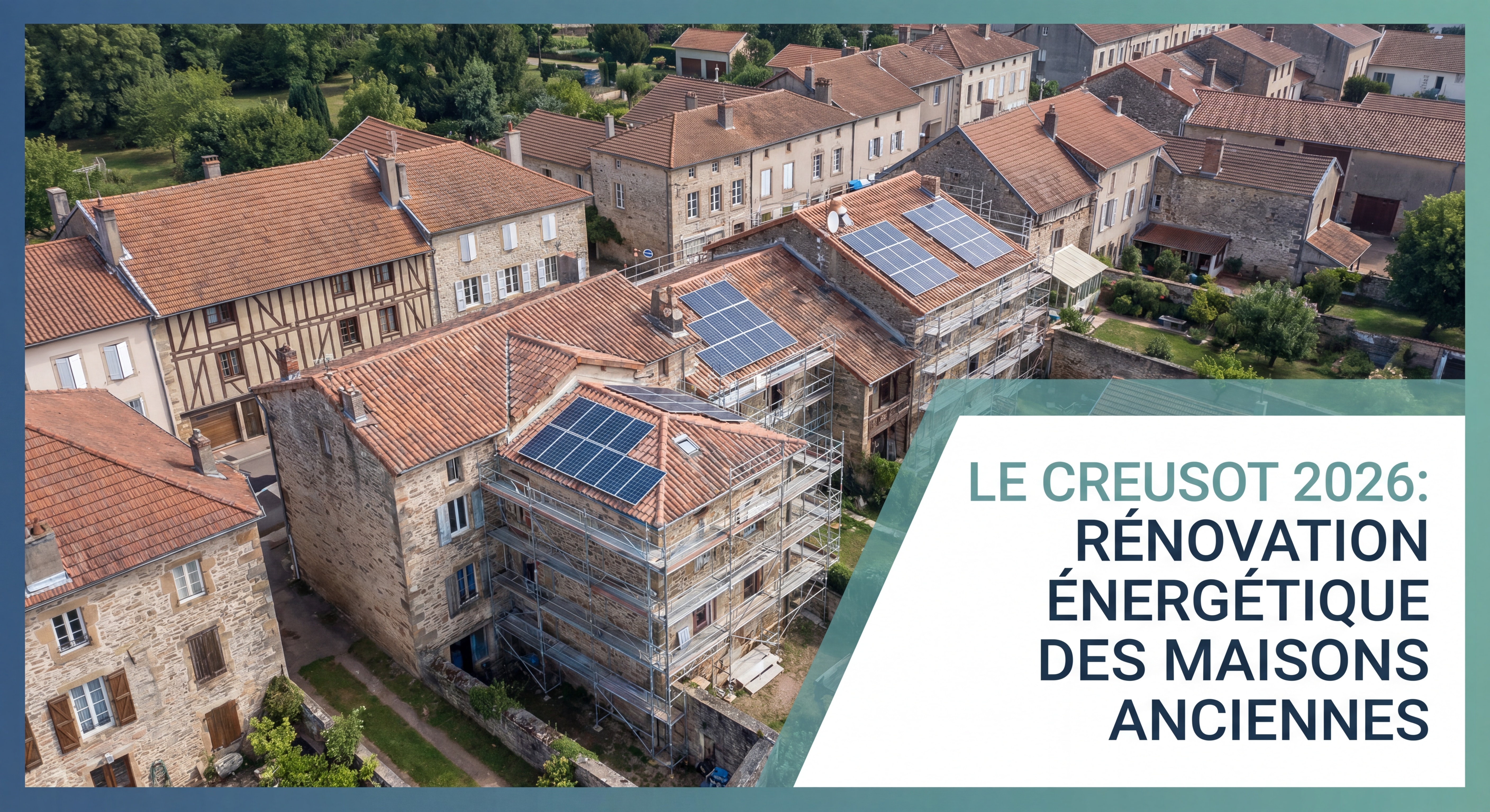 Vue aérienne du Creusot Saône-et-Loire avec maisons anciennes à rénover énergétiquement en 2026