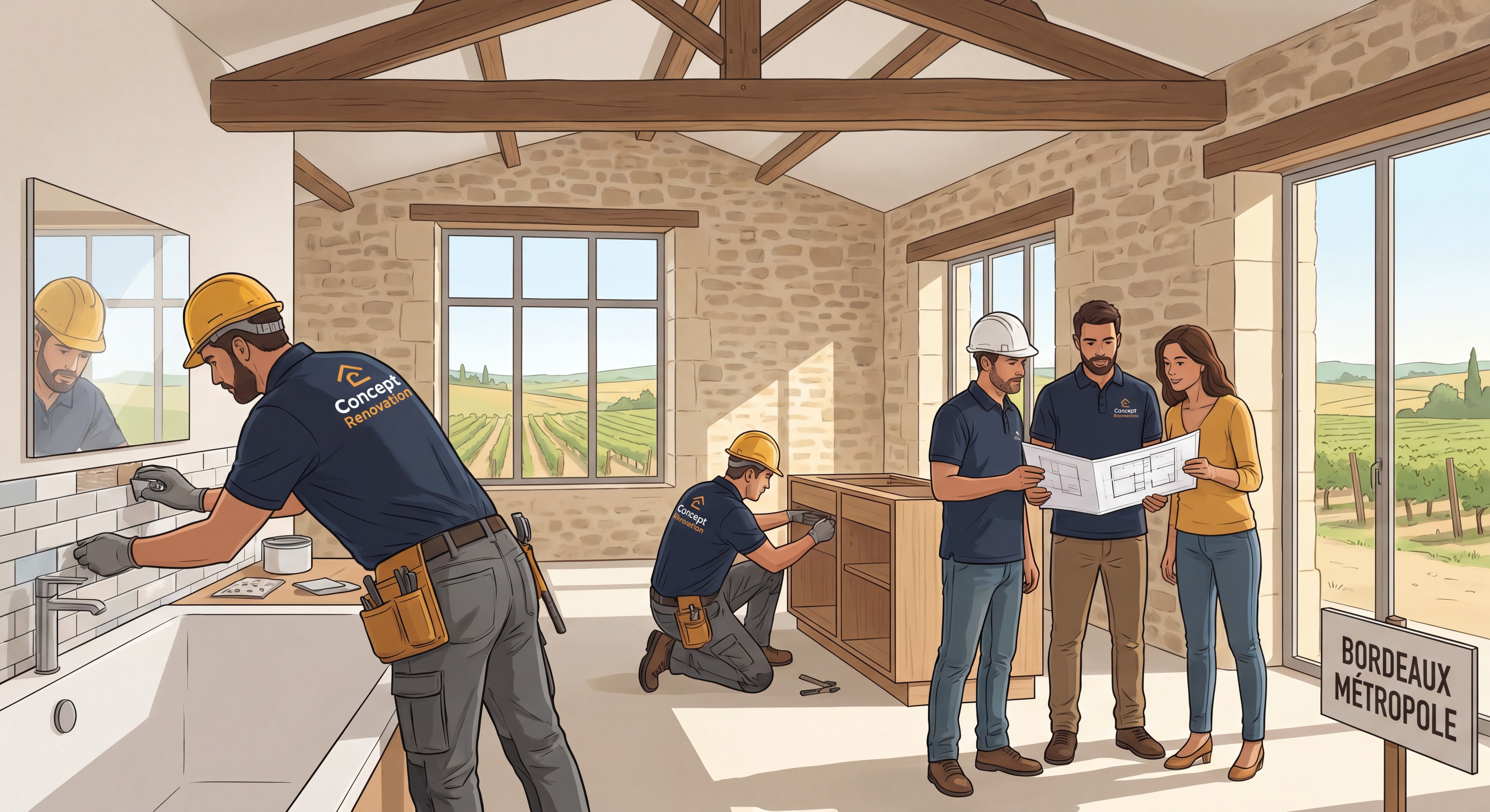 Artisans qualifiés de Concept Rénovation réalisant des travaux de rénovation intérieure dans une maison en Gironde, Bordeaux Métropole