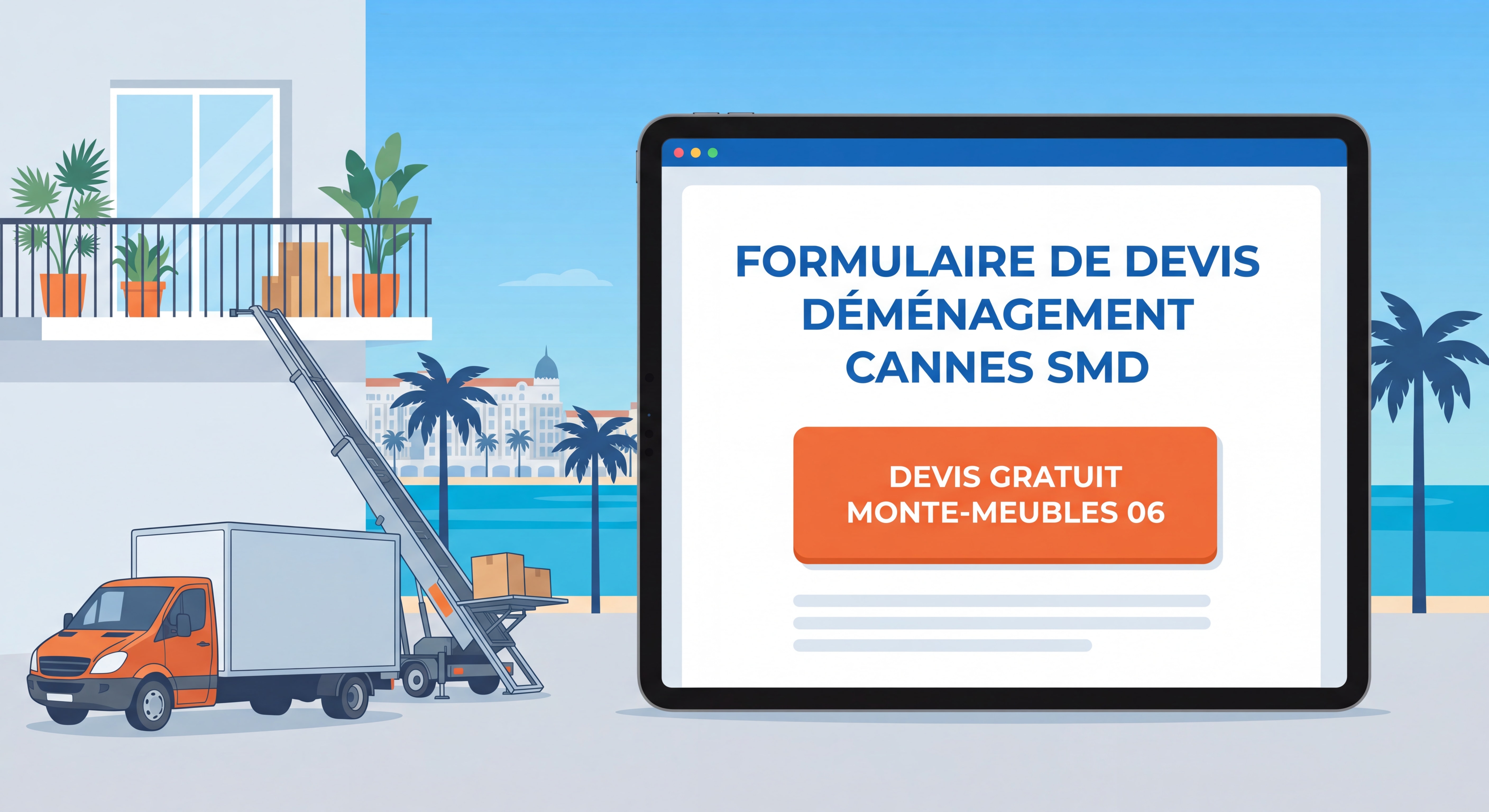 Formulaire de devis déménagement Cannes SMD, appel à l'action devis gratuit monte-meubles 06