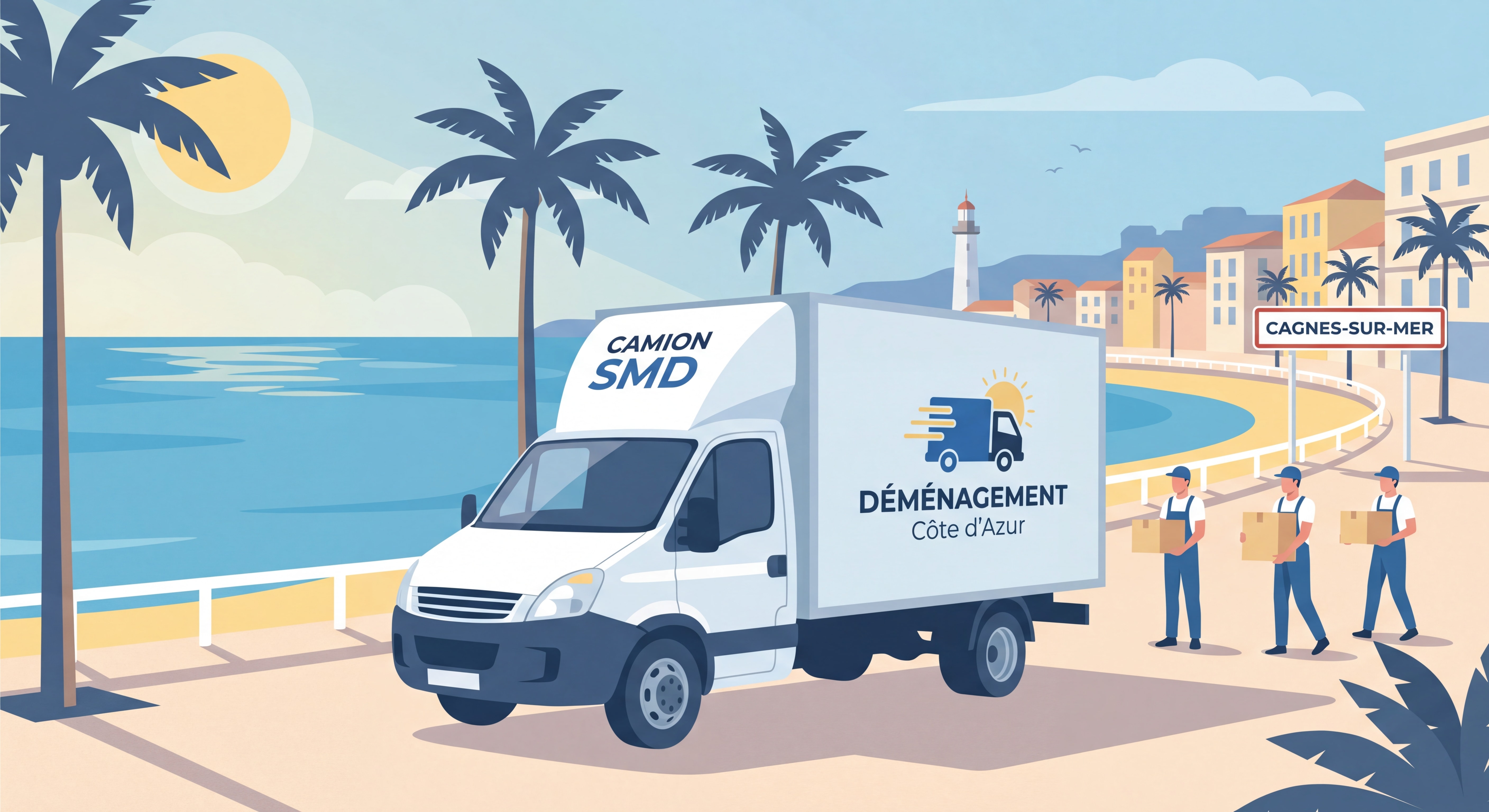 Camion SMD sur le front de mer de Cagnes-sur-Mer, déménagement professionnel bord de mer Côte d'Azur