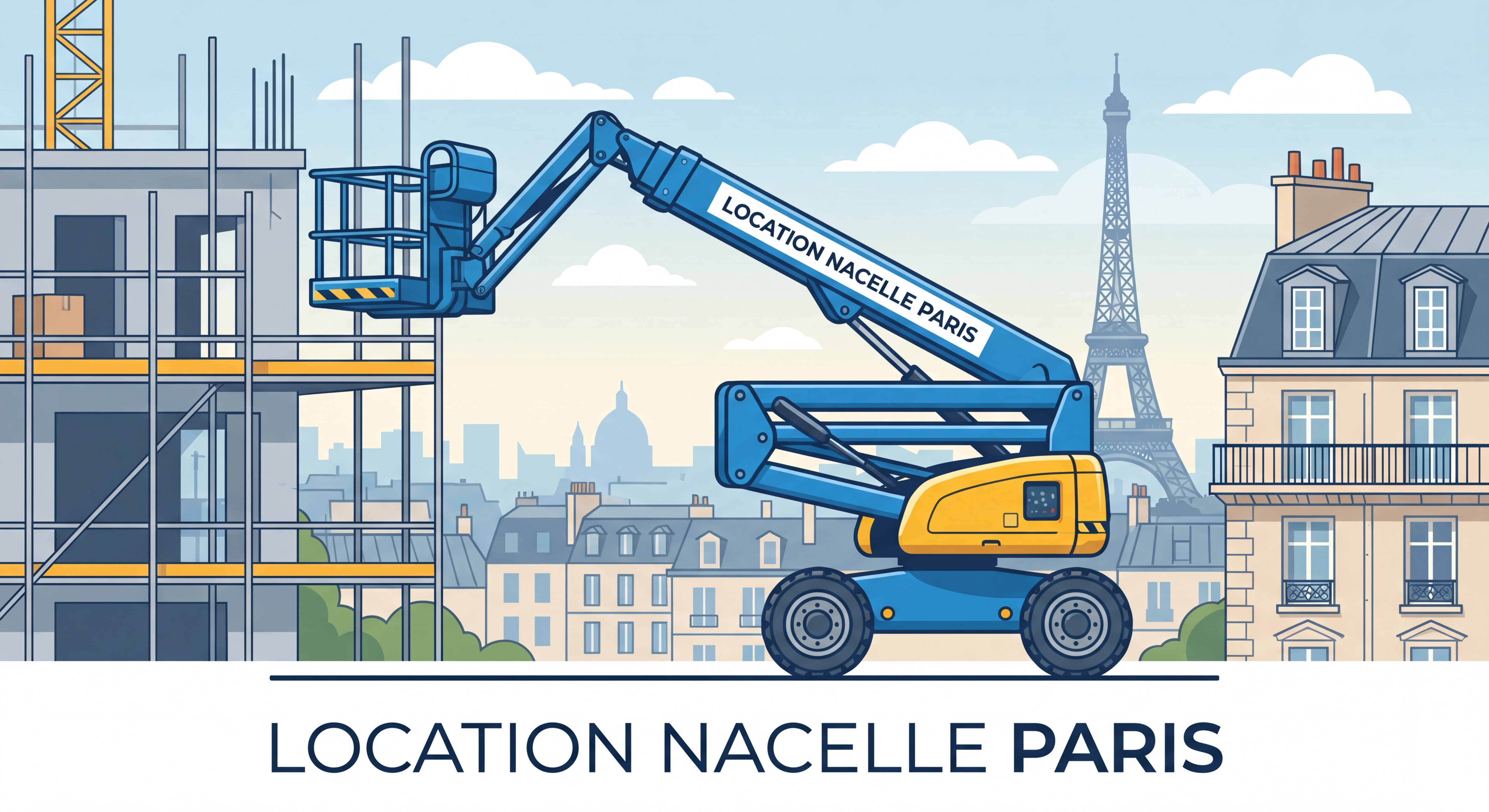Nacelle élévatrice articulée sur chantier en Île-de-France - location nacelle Paris